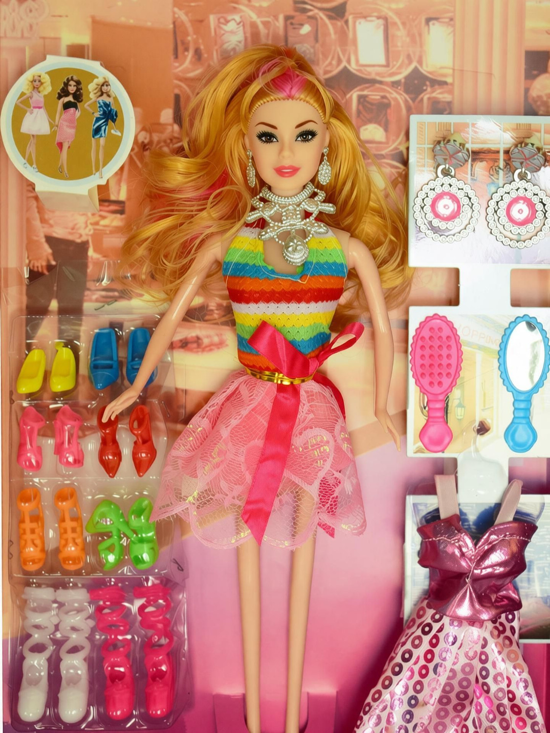 Image of RUDRANSH Sweet Happy Girl With Doll Dresses Set For Kids (Multicolor) (Multicolor)