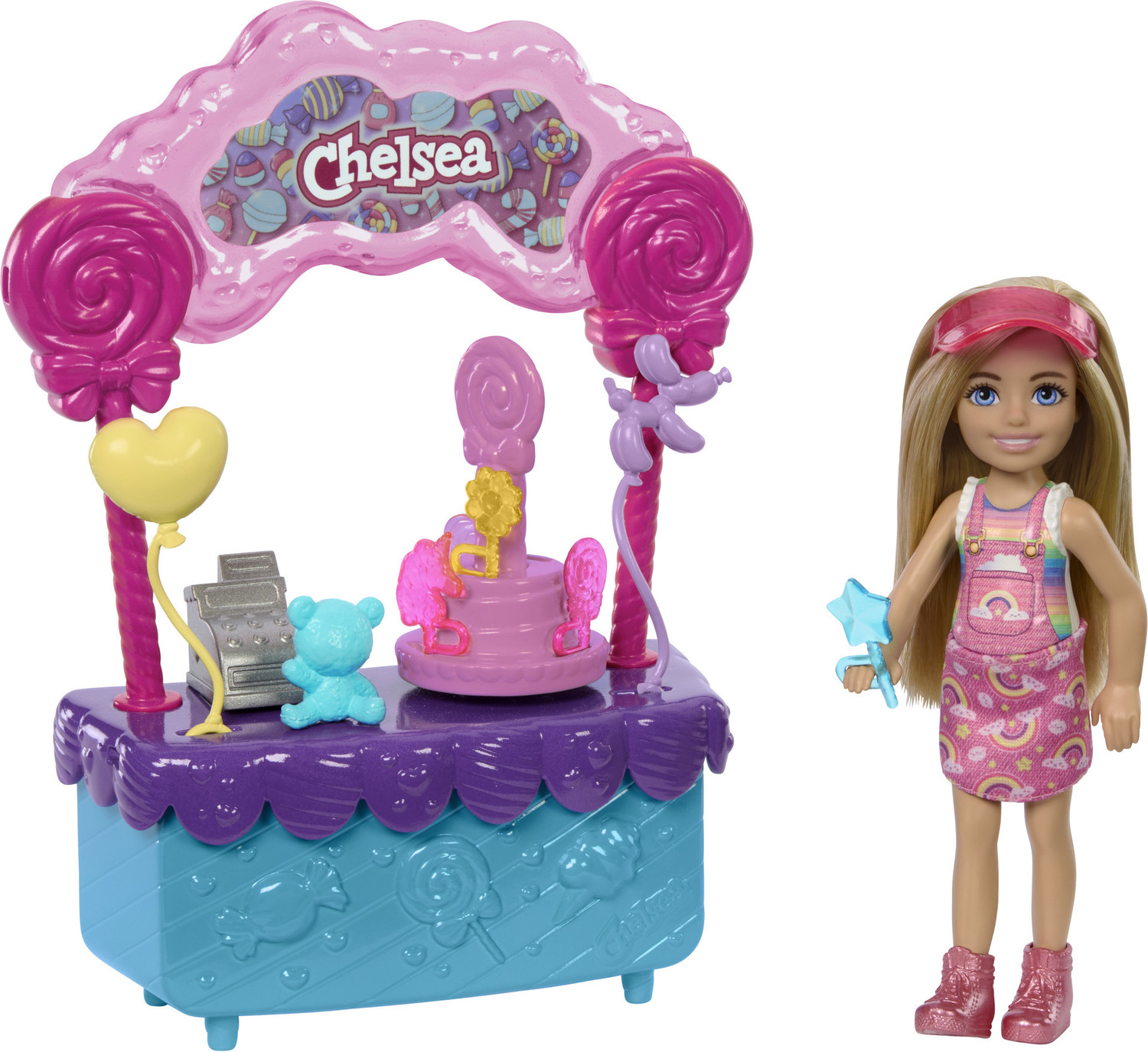 Image of BARBIE Chelsea Doll & Lollipop Stand, 10-Piece Toy Playset with Accessories