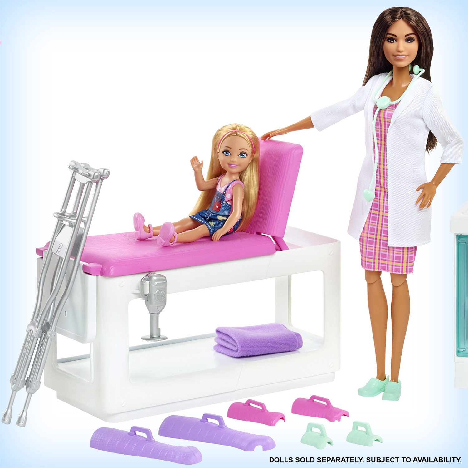 Image of BARBIE Fast Cast Clinic Playset with Brunette Doctor Doll, 30+ Play Pieces