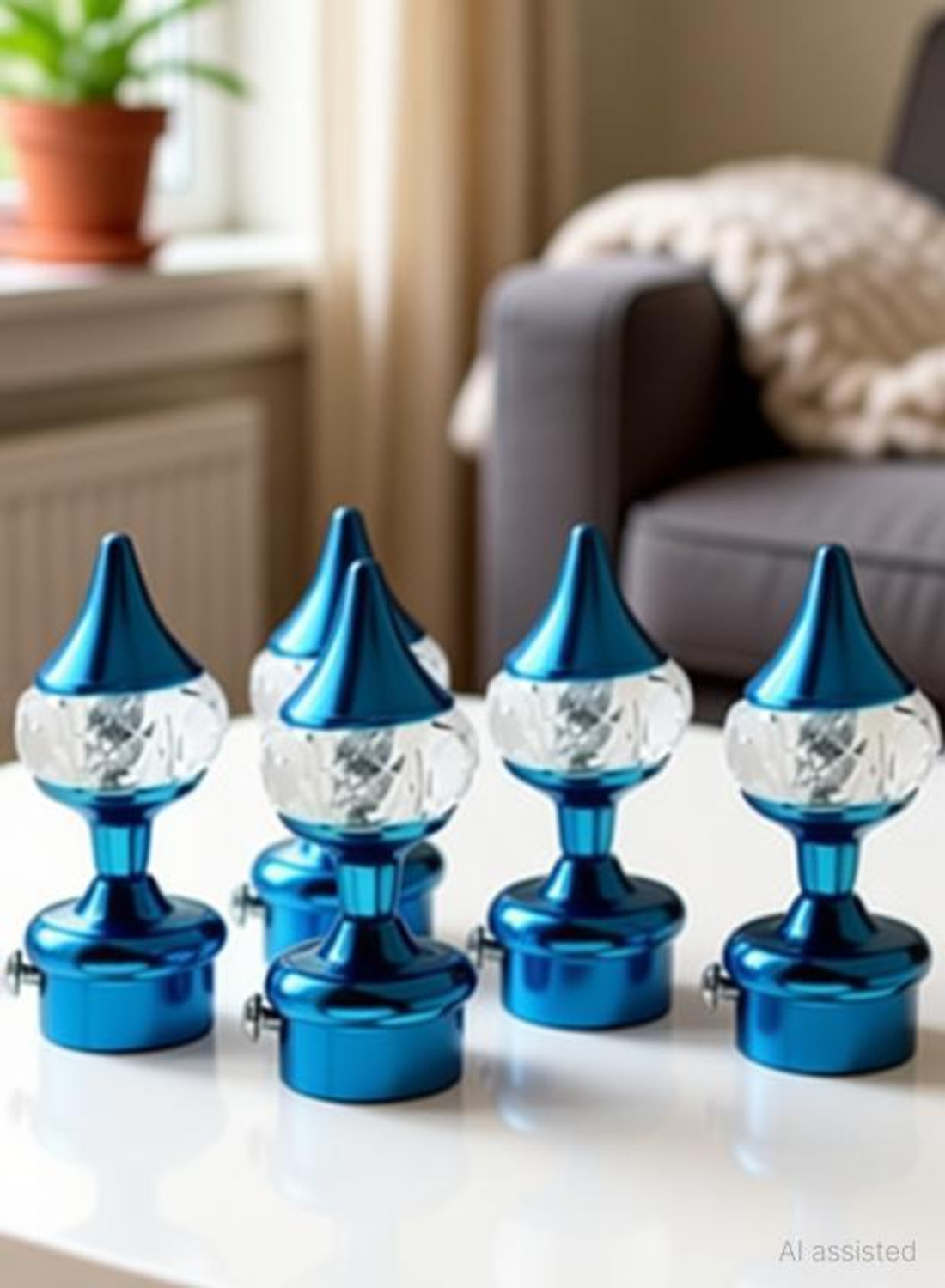 Image of Ebenezer Curtain Knobs Rod Rail Bracket Blue - 8 Pcs Door Hanger Door Hanger