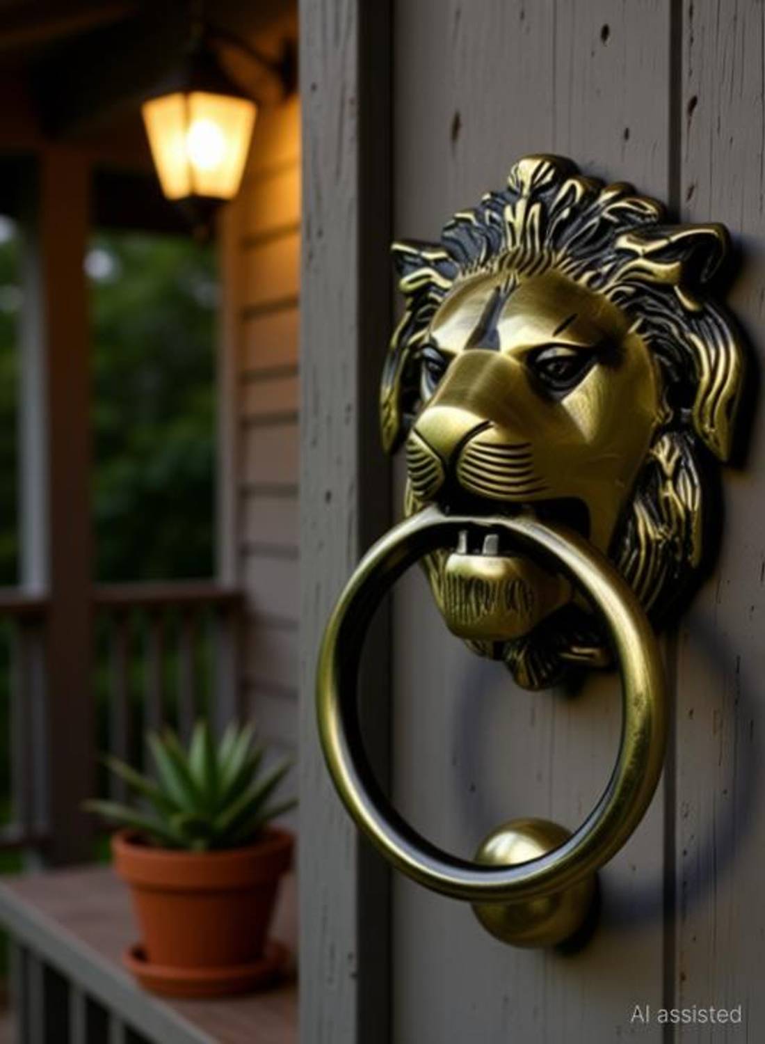 Qparts Regency Lion Head Door Knocker – Solid Brass, 7 Inch, Black Oxide Finish, Traditional Guardian For Your Front Door