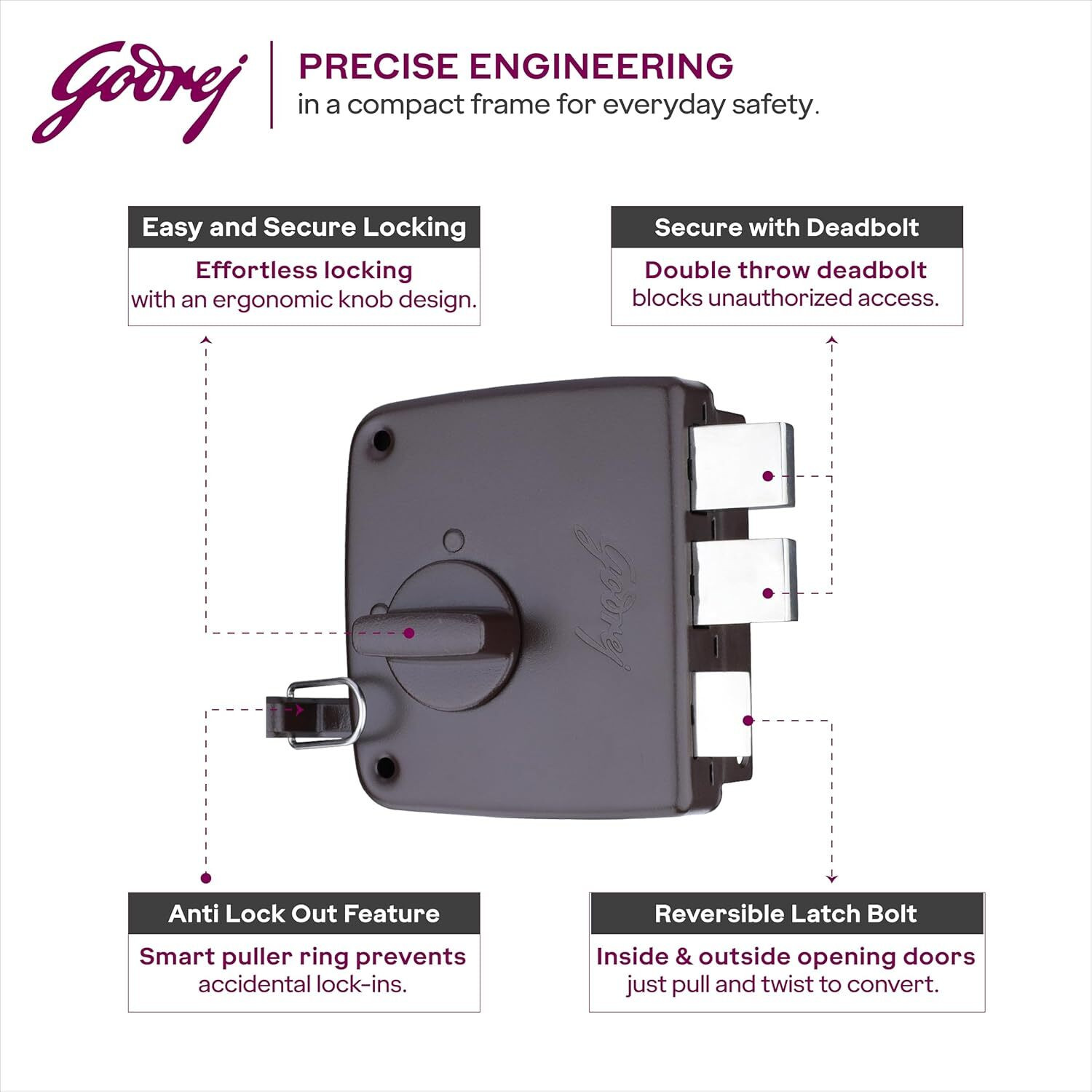Image of Godrej Locks Steel Polished Deadbolts