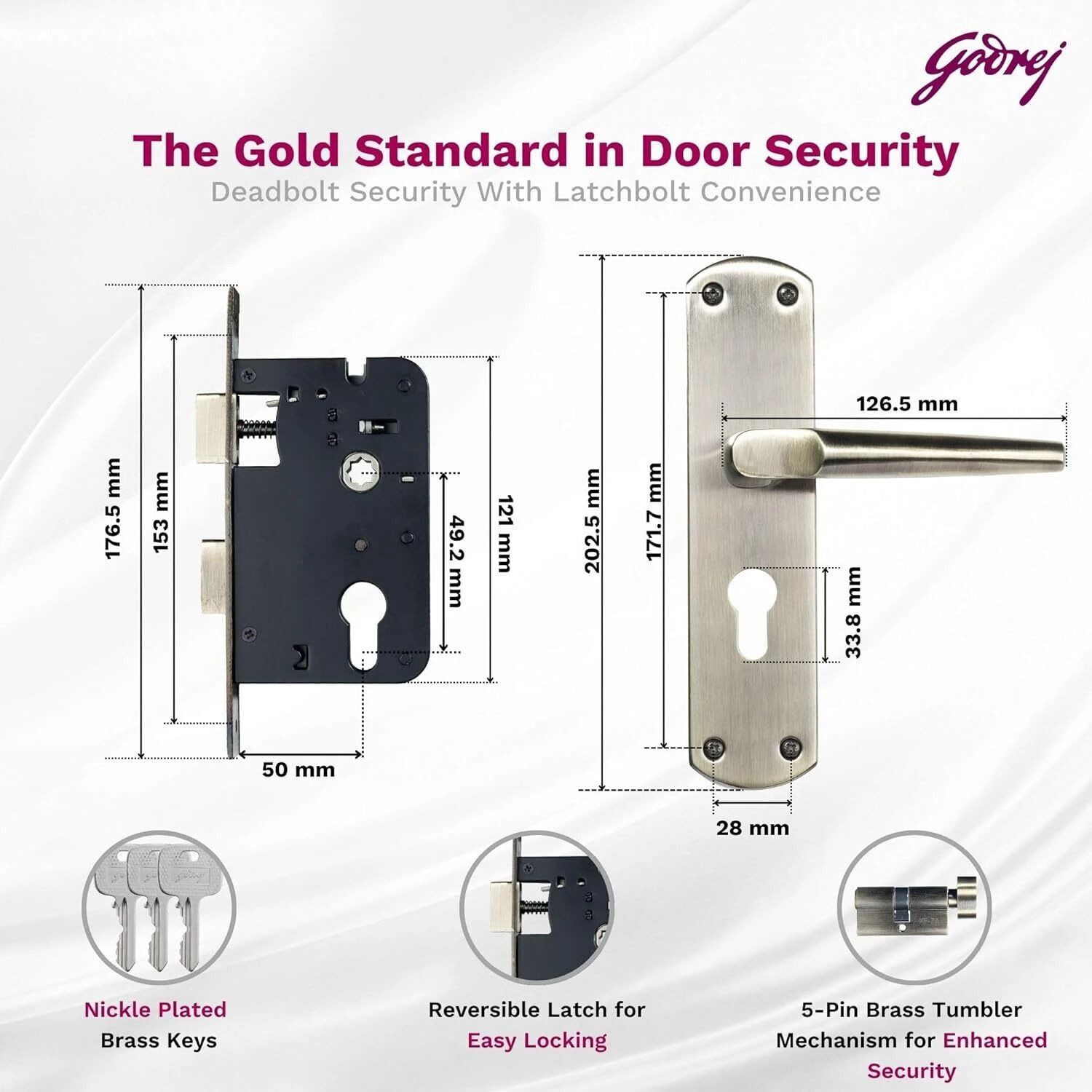 Image of Godrej Locks Brass Luster Handlesets