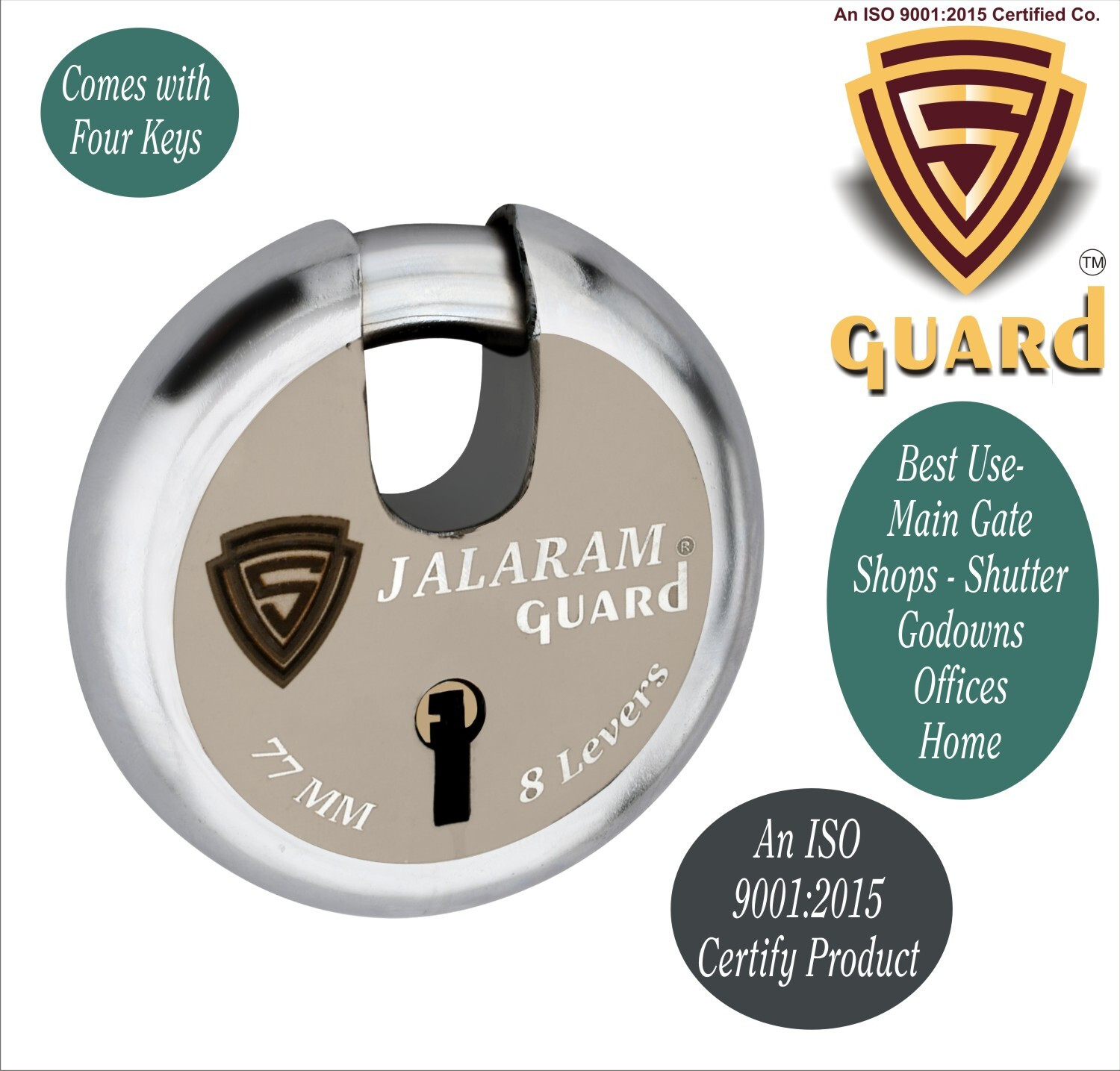 Image of S-Guard Shutter Locks for Door,Offices,Truck, Gate,77MM-65MM Heavy Duty Combo of 2 doors Padlock