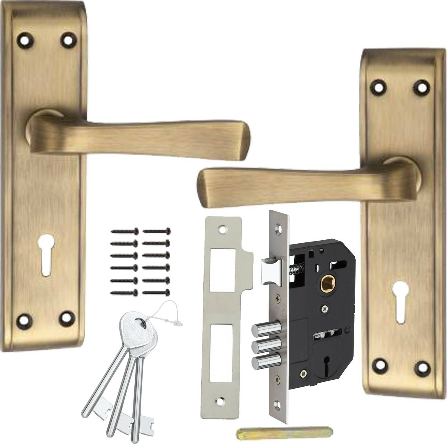 BUCKLER Iron-Brass-Steel,Wond-Gold Antique 7" Mortise Handle Set,Double Turn 65MM Bullet Lock