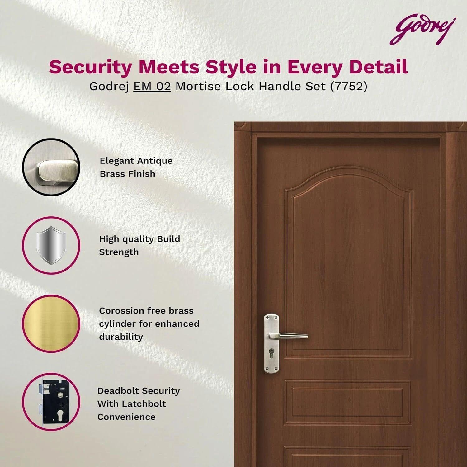 Image of Godrej Locks Brass Luster Handlesets