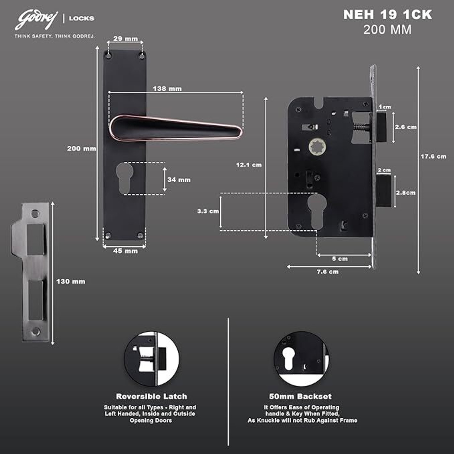 Image of Godrej Locks Steel Matte Handlesets