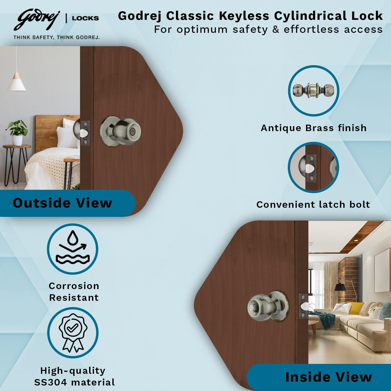 Image of Godrej Locks 5806 - Classic Cylindrical Lock (Keyless) Lock