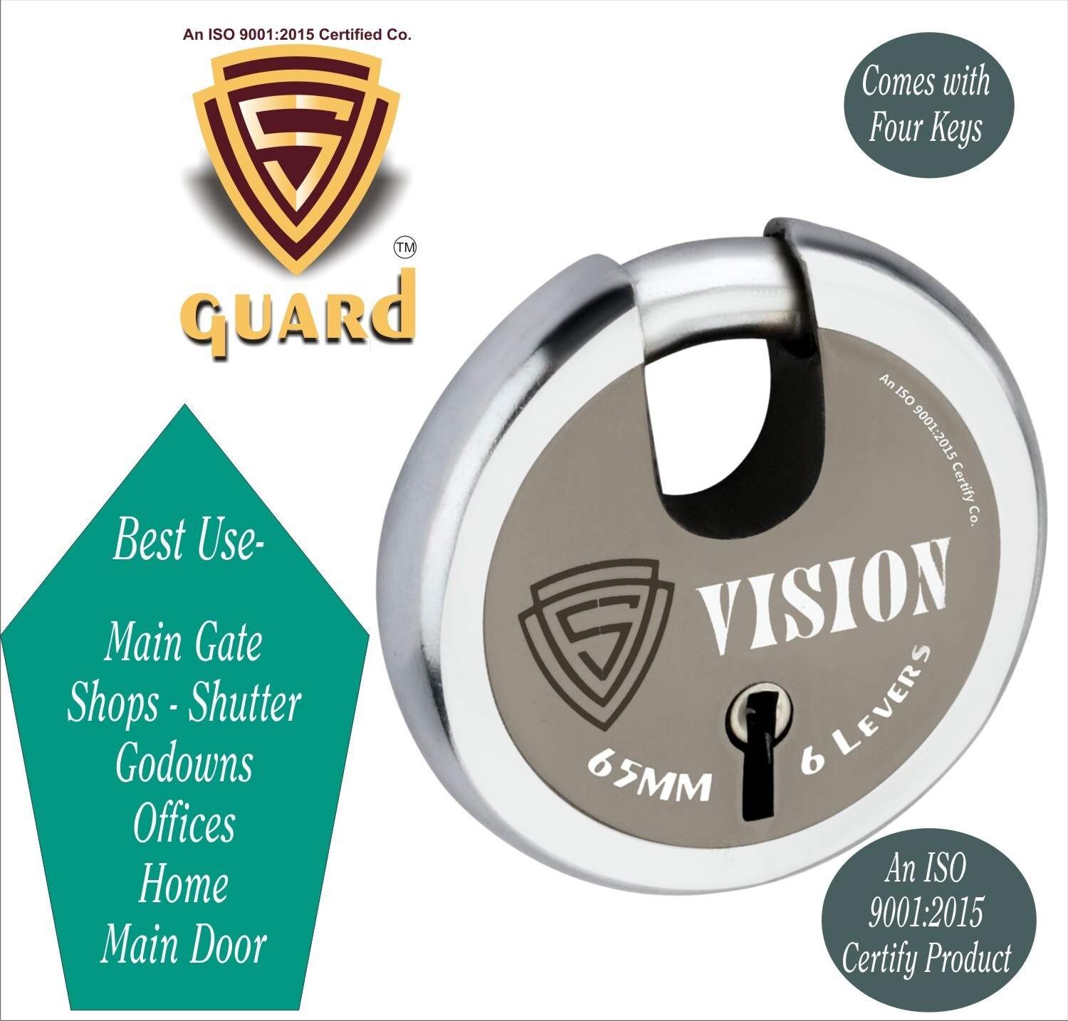 Image of S-Guard Shutter Locks for Door,Offices,Truck, Gate,77MM-65MM Heavy Duty Combo of 2 doors Padlock