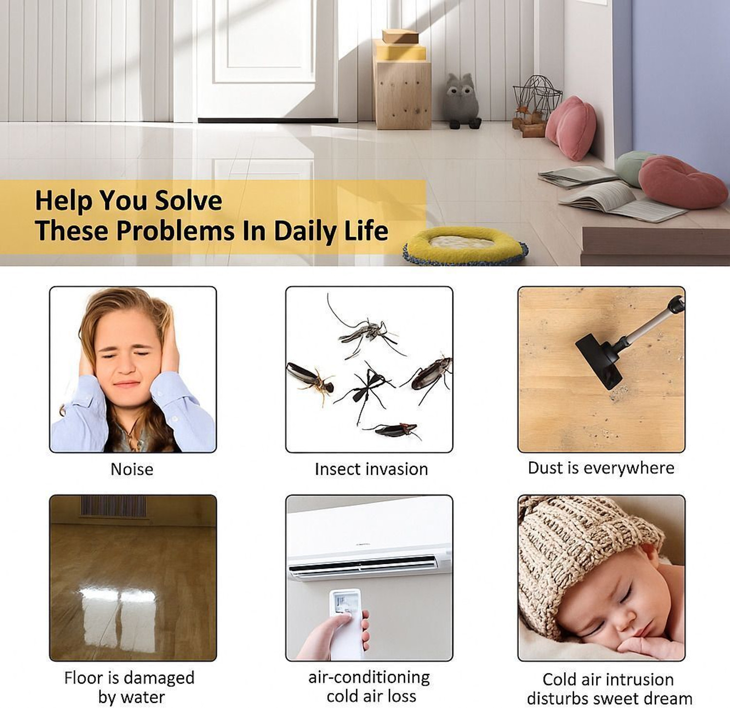 Image of Santram Enterprises Door Stoppers | Seal | Closers |Bottom| (Pack of 6, 39 INCH) Durable Floor Mounted Door Sealing Strip Guard Floor Mounted Door Stopper