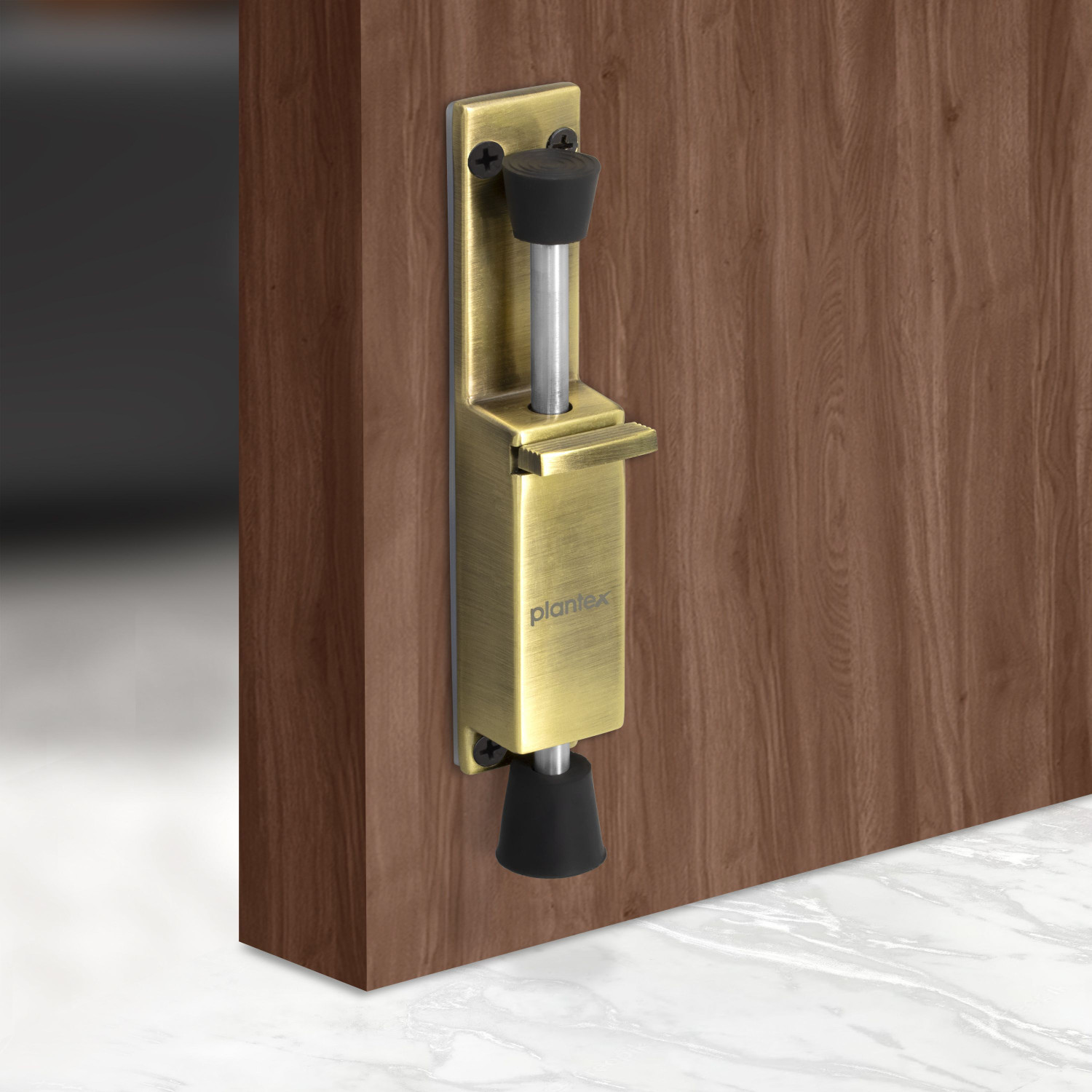 Image of Plantex Pack of 1 (APS-SH-30-Brass Antique) Wooden Door Stopper for Home /Release by Foot Door Mounted Door Stopper
