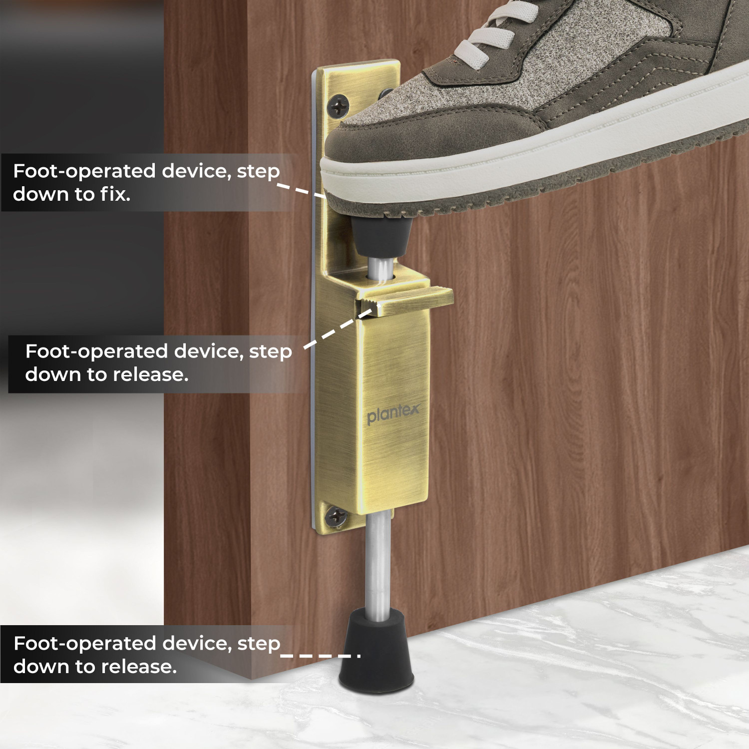 Image of Plantex Pack of 1 (APS-SH-30-Brass Antique) Wooden Door Stopper for Home /Release by Foot Door Mounted Door Stopper