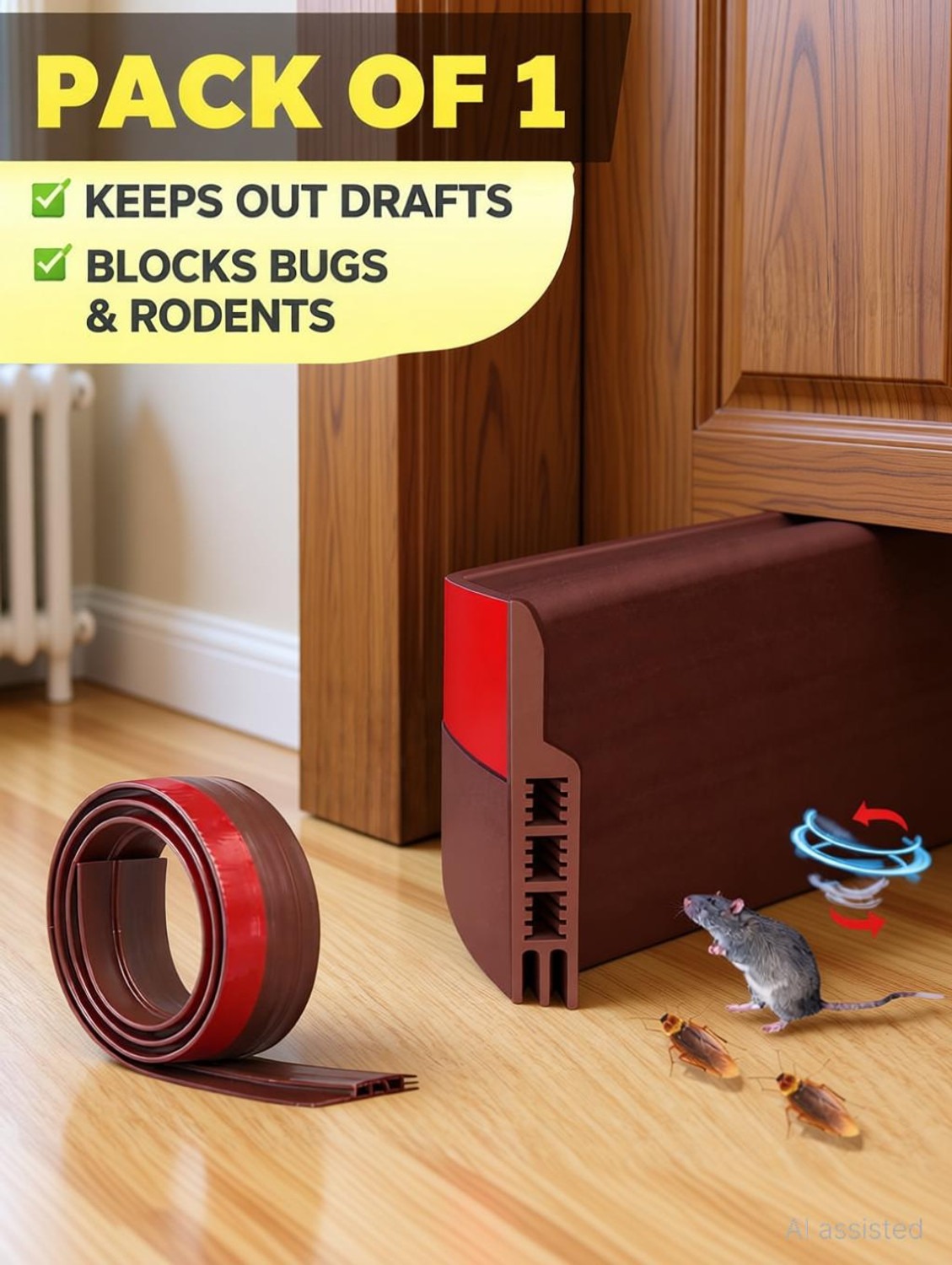 Image of AMBDDED Door Gap Sealing Strip, Dust Insulation Weather Stripping Strip Tape 1M (BROWN) ASH-DS-BROWN Door Mounted Door Stopper