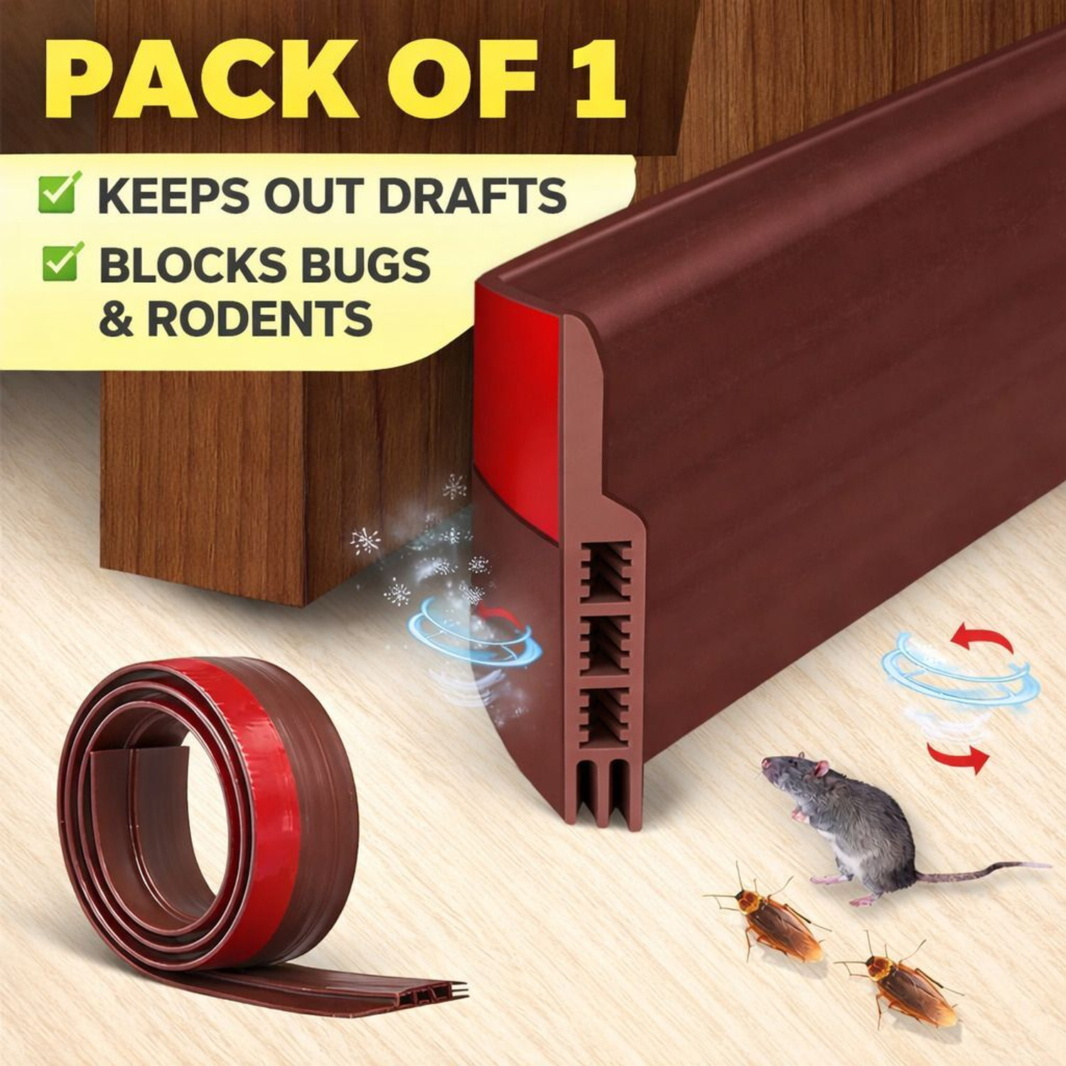 Image of AMBDDED Door Gap Sealing Strip, Dust Insulation Weather Stripping Strip Tape 1M (BROWN) ASH-DS-BROWN Door Mounted Door Stopper