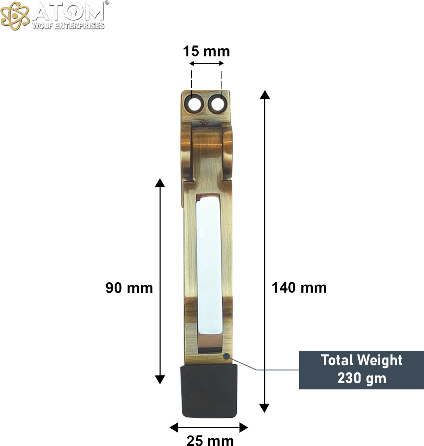 Image of ATOM 4 Pack 6 inch Zinc Door Stopper | Brass Antique Finish | Contact less Hands-free Safety Access,Home and Office Door Stop Stoppers, DS-002. 5.3 inch Zinc Door Stopper | Brass Antique Finish | Door Mounted Door Stopper