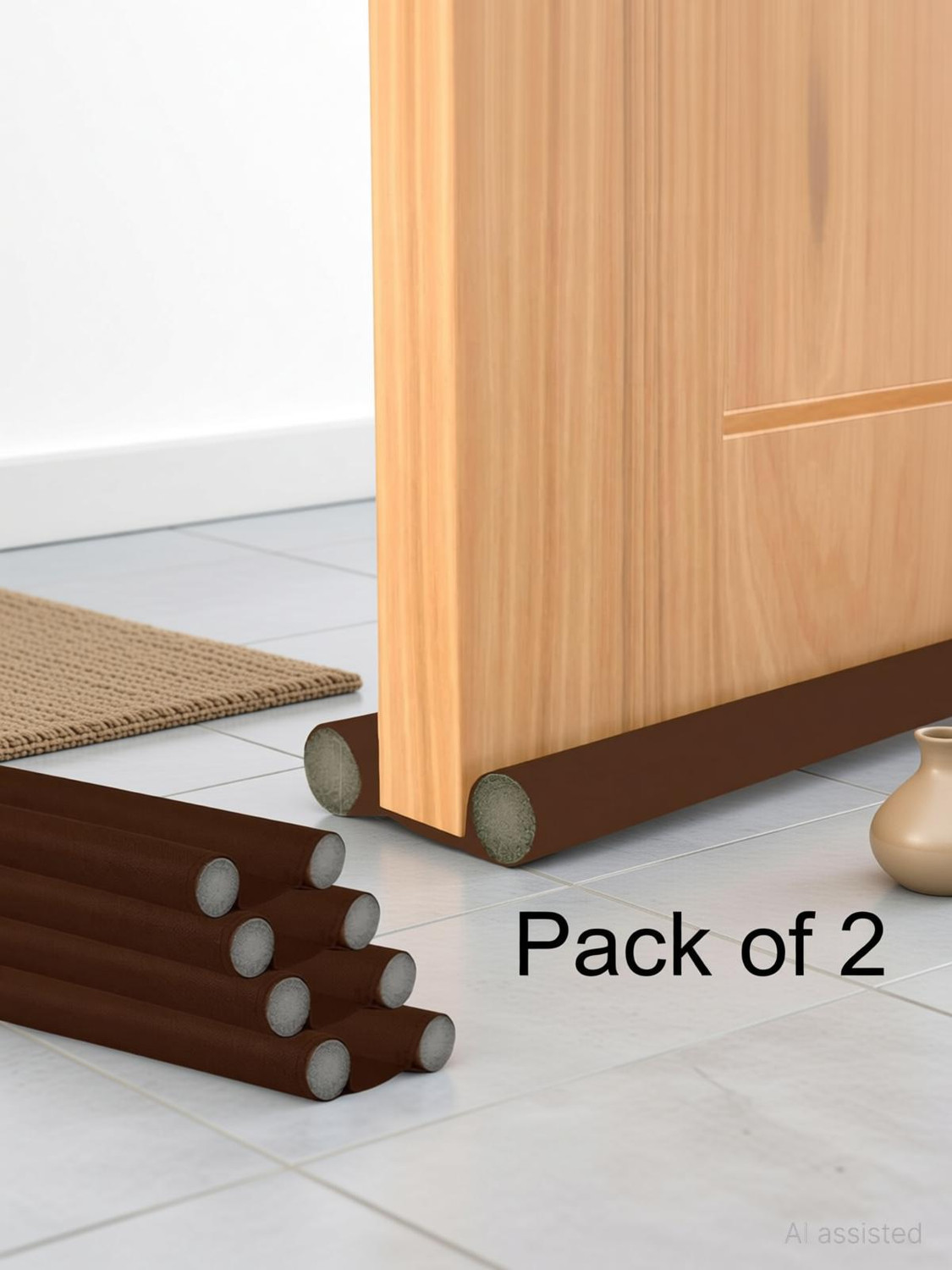 Image of PARIKSHIT Door Guard 39 inchInch pack of 2 Under Door Draft Guard Cover Stop Light Dust Cool Air Escape Protector Floor Mounted Door Stopper (Brown) Floor Mounted Door Stopper