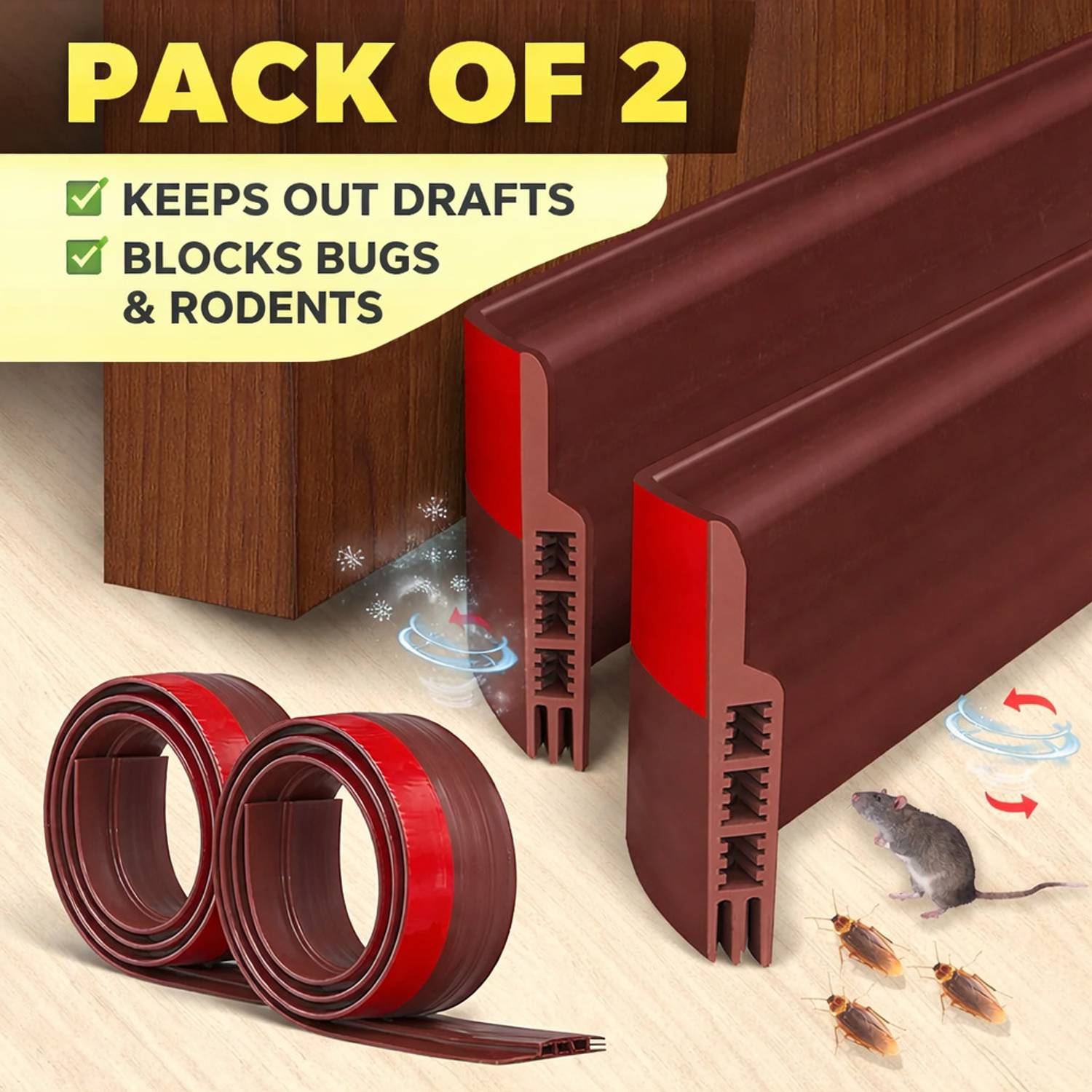 AMBDDED Door Gap Sealing Strip, Dust Insulation Weather Stripping Strip Tape 1M(BROWN) Door Draft Stopper Adhesive Tape for Doors Windows and Shower Glass Gaps Door Mounted Door Stopper