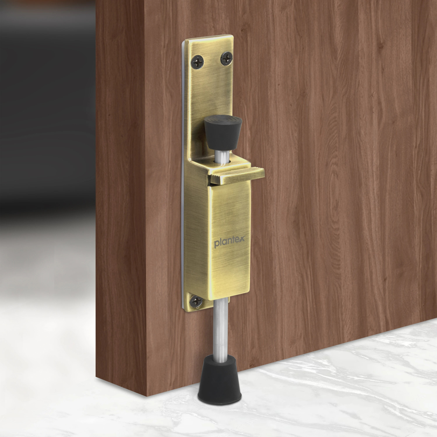 Image of Plantex Pack of 1 (APS-SH-30-Brass Antique) Wooden Door Stopper for Home /Release by Foot Door Mounted Door Stopper