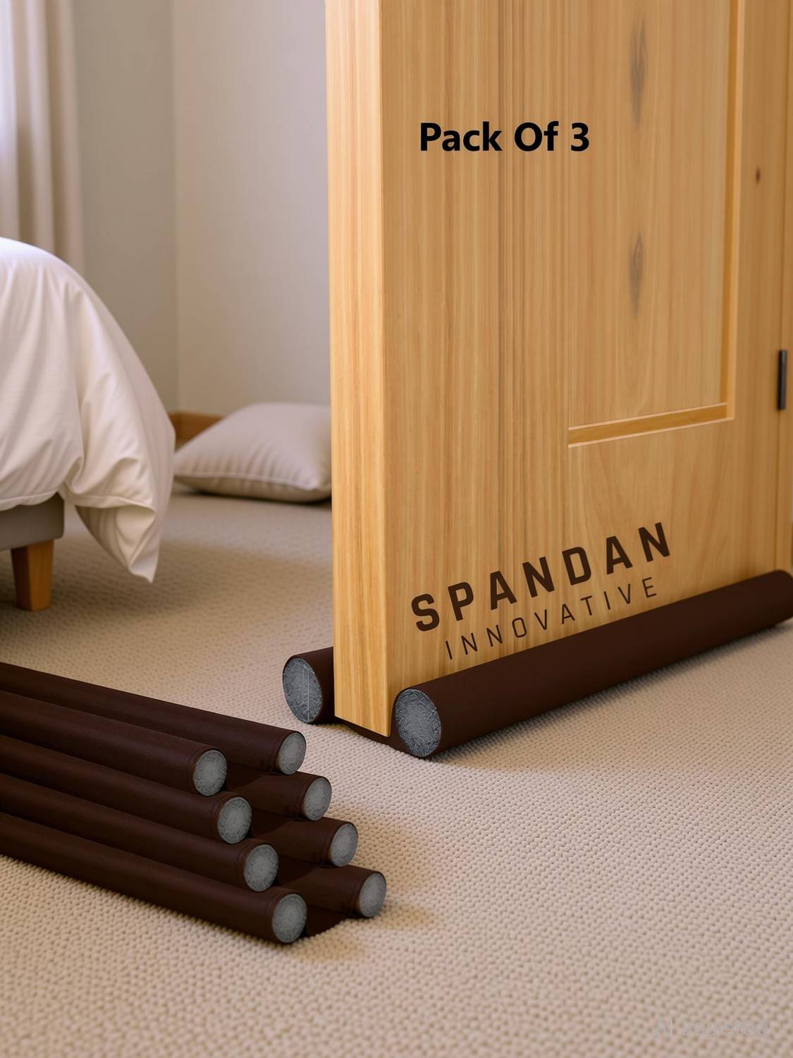 SPANDAN Door Bottom Sealing Strip Guard for Home | Door Stopper | Door Seal | Door Closers | Sound-Proof Reduce Noise Energy Saving Weather Stripping | Waterproof - Brown, 36 inch (Pack of 3) Floor Mounted Door Stopper