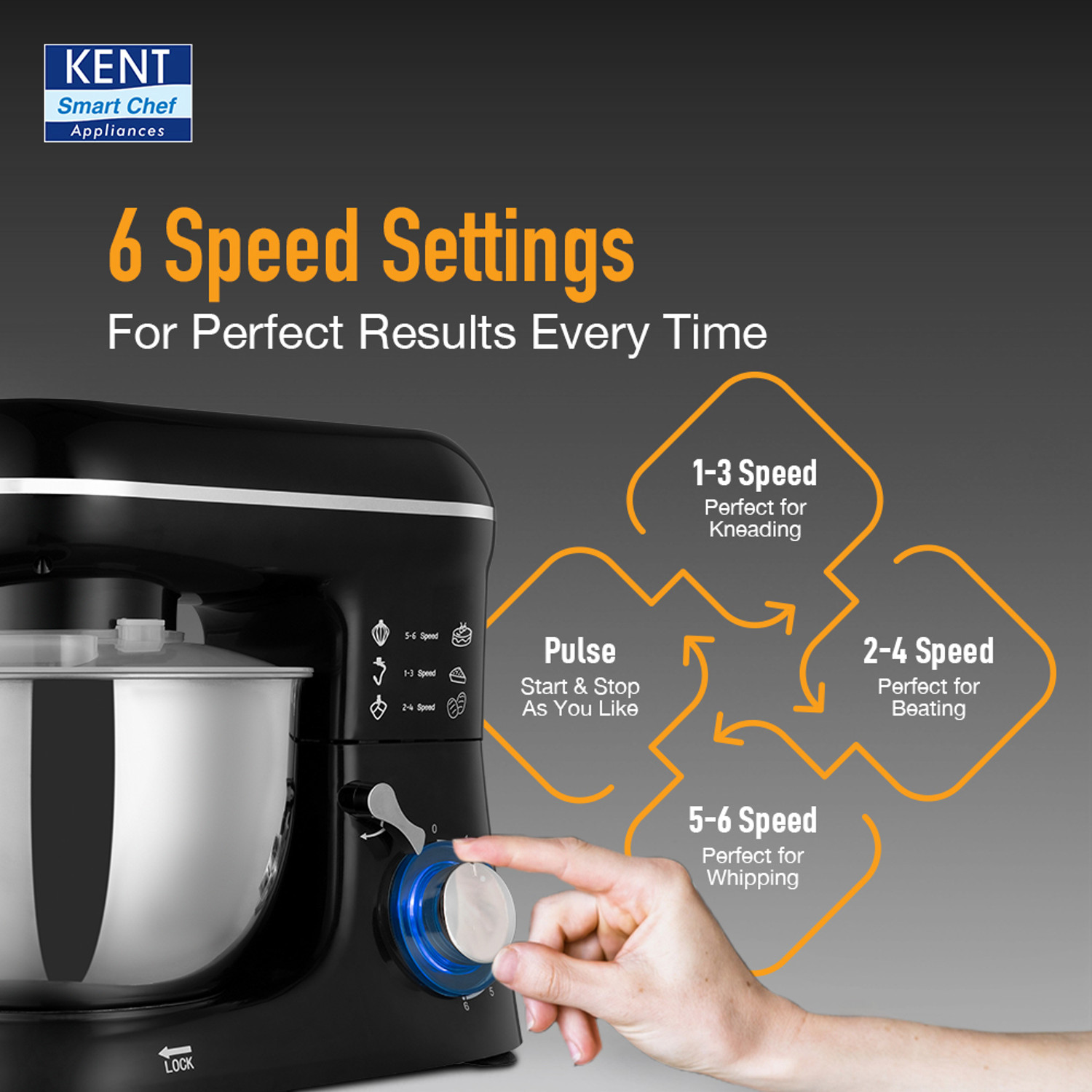 Image of KENT Stand Mixer 1300W ideal To Whisk Mix&Knead 5L Bowl 6 SpeedSetting&PulseFunction Stainless Steel Continuous Dough Maker