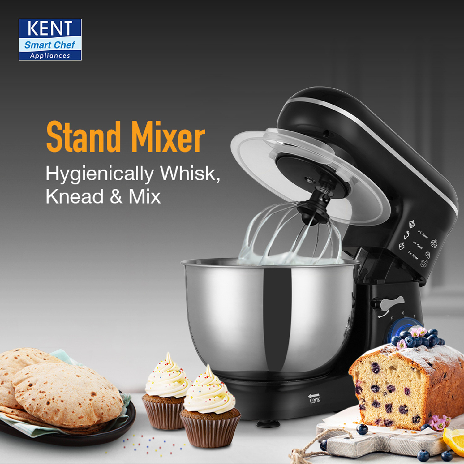 Image of KENT Stand Mixer 1300W ideal To Whisk Mix&Knead 5L Bowl 6 SpeedSetting&PulseFunction Stainless Steel Continuous Dough Maker