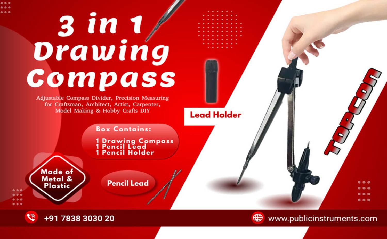 Topcon Art No 2002 Drafting Compass Set - Image 4