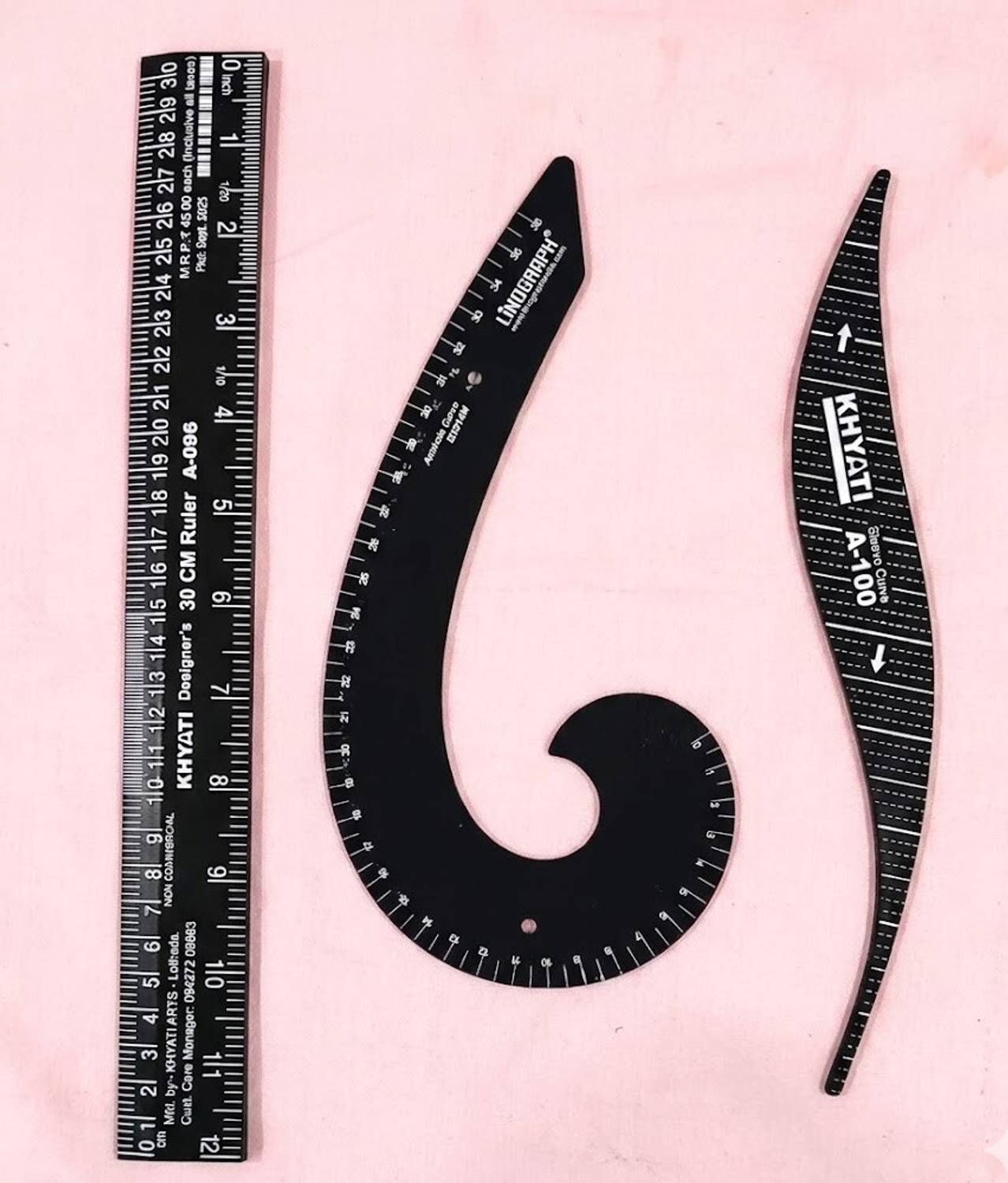 BharatSS Basic Sewing tools, Arm Hole, French Curve, Straight Ruler 30cm, Black Set Combo Drafting Kit