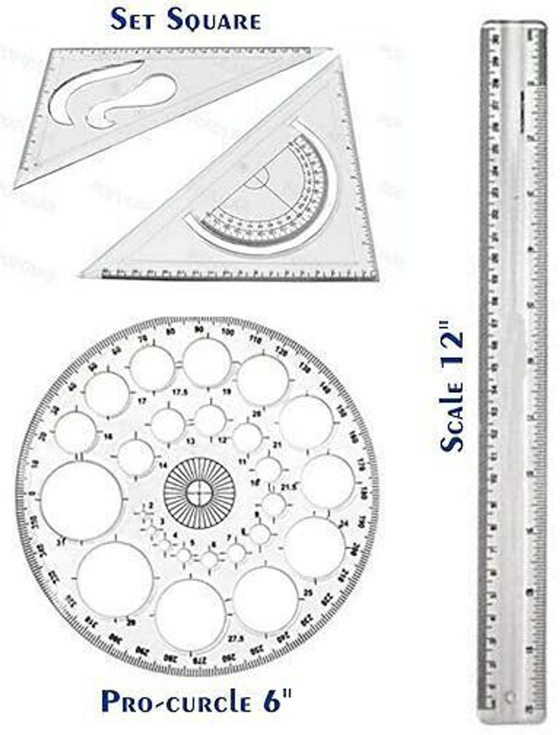 Image of Moin Mini drafter, holder, set square, Procircle, French curves, composs, clips Drafting Kit