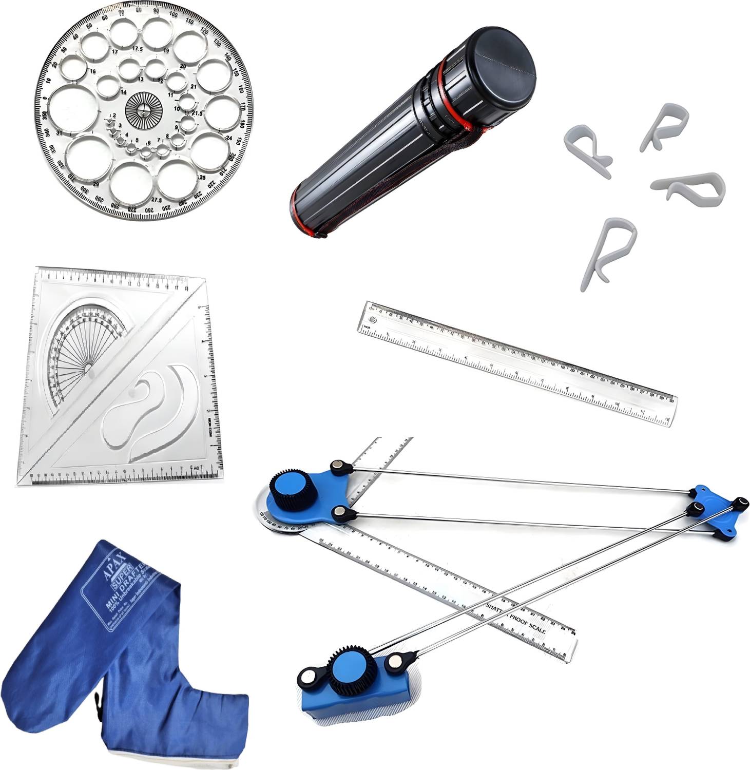 APAX Engineering Combo of Mini Drafter Sheet Box Set Square ProCircle Ruler And Clips Drafting Kit