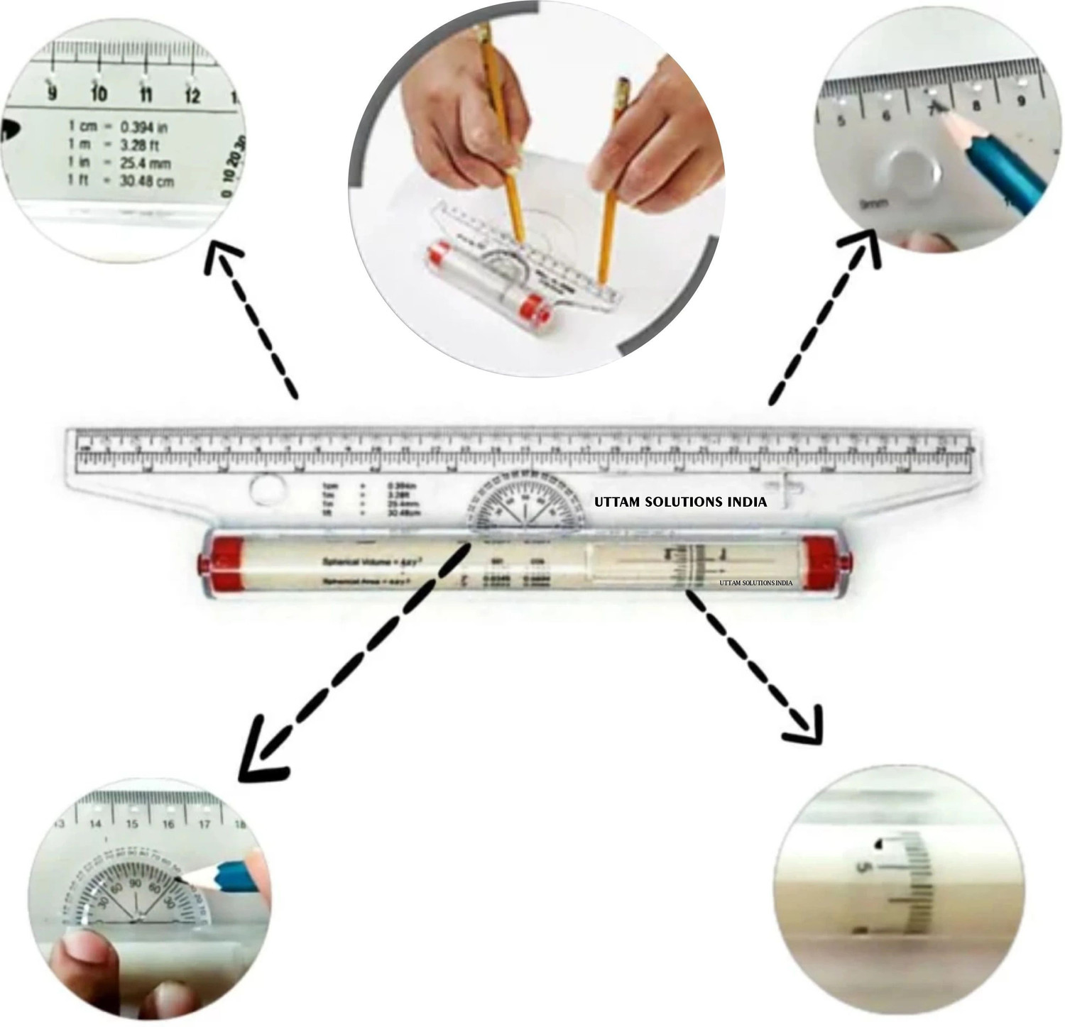 Image of Moin Mini drafter, holder, set square, Procircle, French curves, composs, clips Drafting Kit