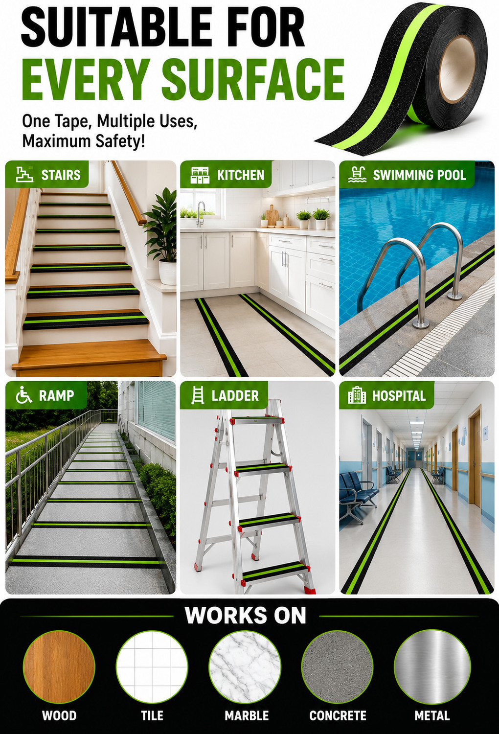 Image of CURNEX Anti Skid Glow in Dark Stair Safety Tape Waterproof Grip Tape Drafting Tape