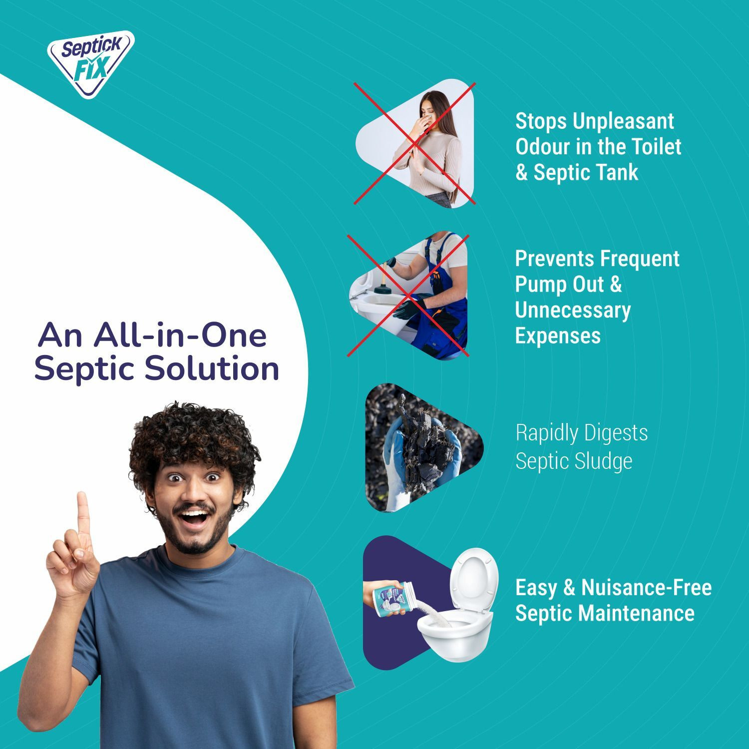 Image of Septick Fix Septic Tank Cleaner Bacteria Powder, Removes Odour, Reduce Sludge, Easy to Flush Powder Drain Opener