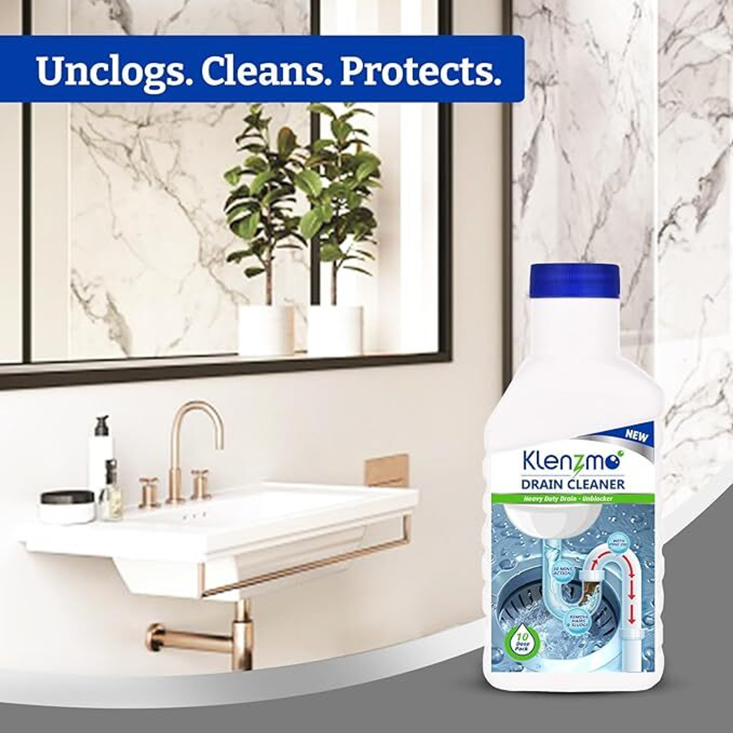 Image of Kleenest Klenzmo Drain Cleaner | 10-Dose Gel for Unblocking Kitchen & Bathroom Drains Liquid Drain Opener