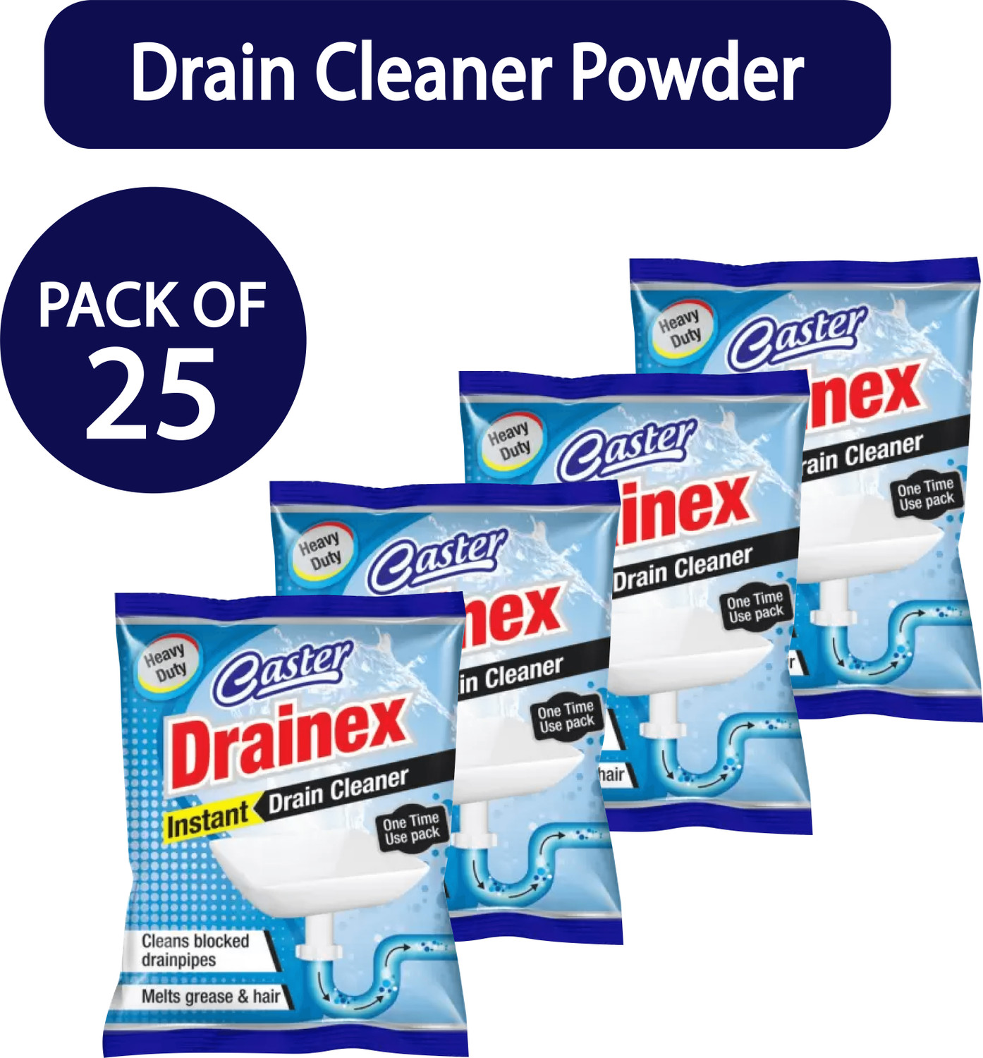Image of caster drainex Instant Drainage Block Remover Drain Cleaner Drainer Powder Powder Drain Opener