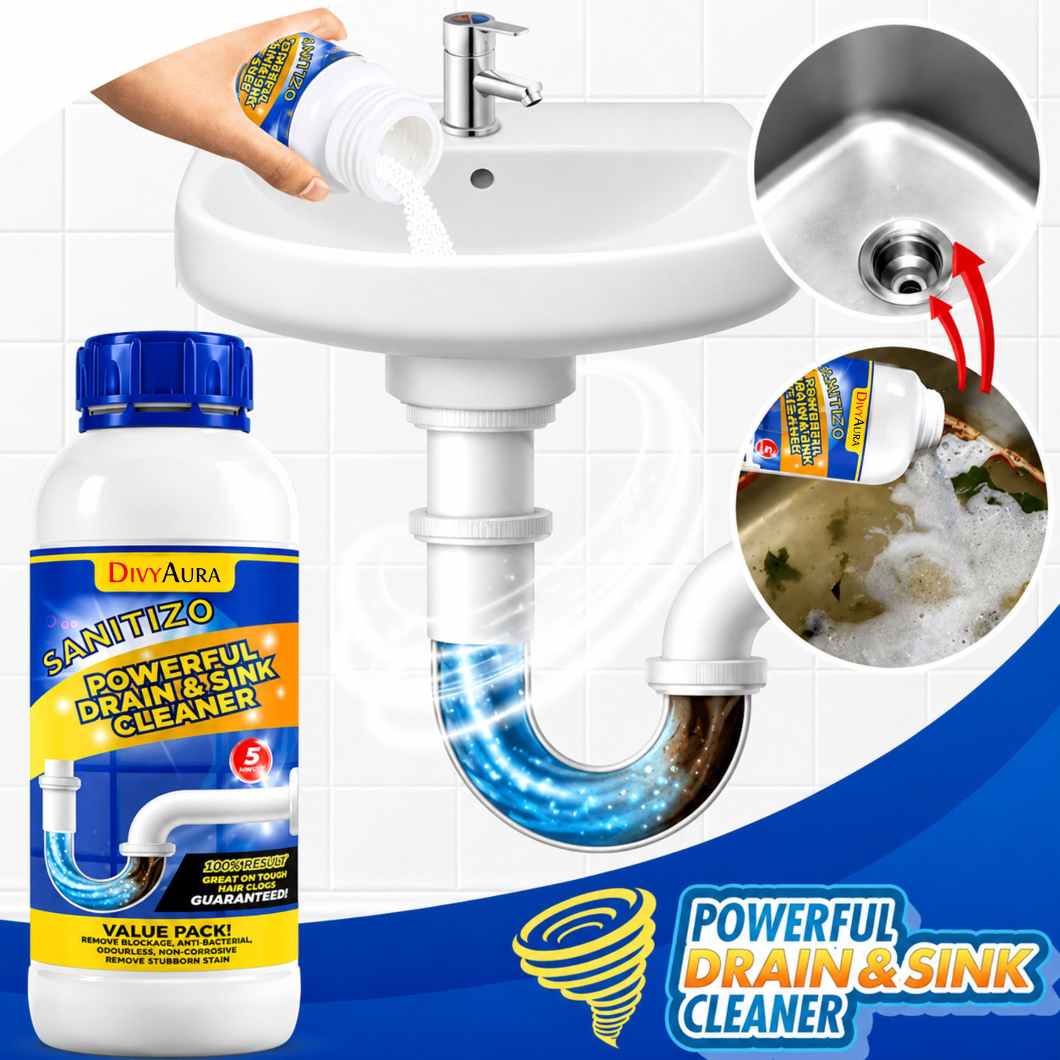 Image of Divy Aura Divy Aura Powerfull Drain Cleaner Powder 200 GM Anti-Blockage Pipe Cleaner Powder Drain Opener