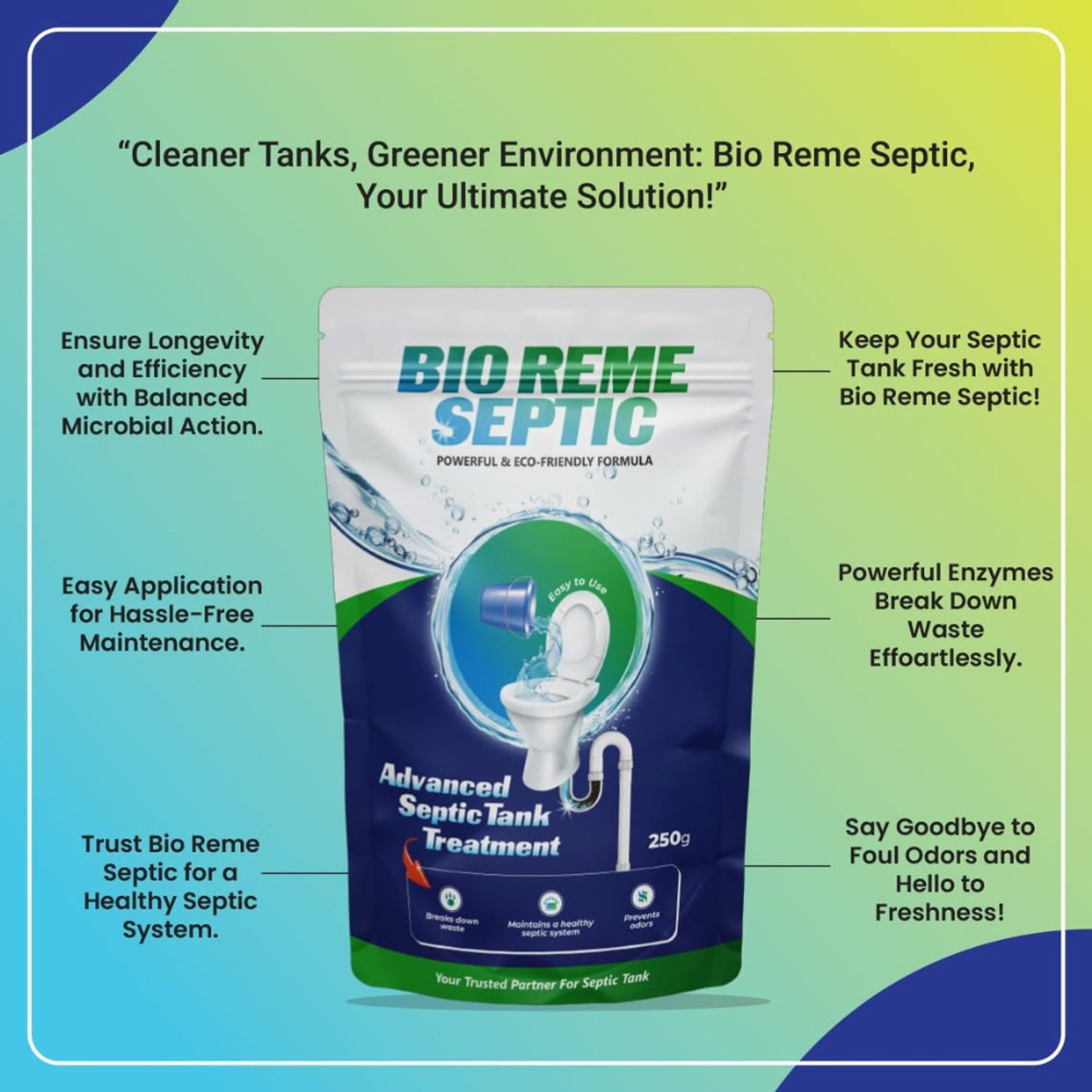 Image of Bio Reme Septic Tank Cleaner Reduces Sludge Removes Odour Prevents Overflow Eco-Friendly Powder Drain Opener