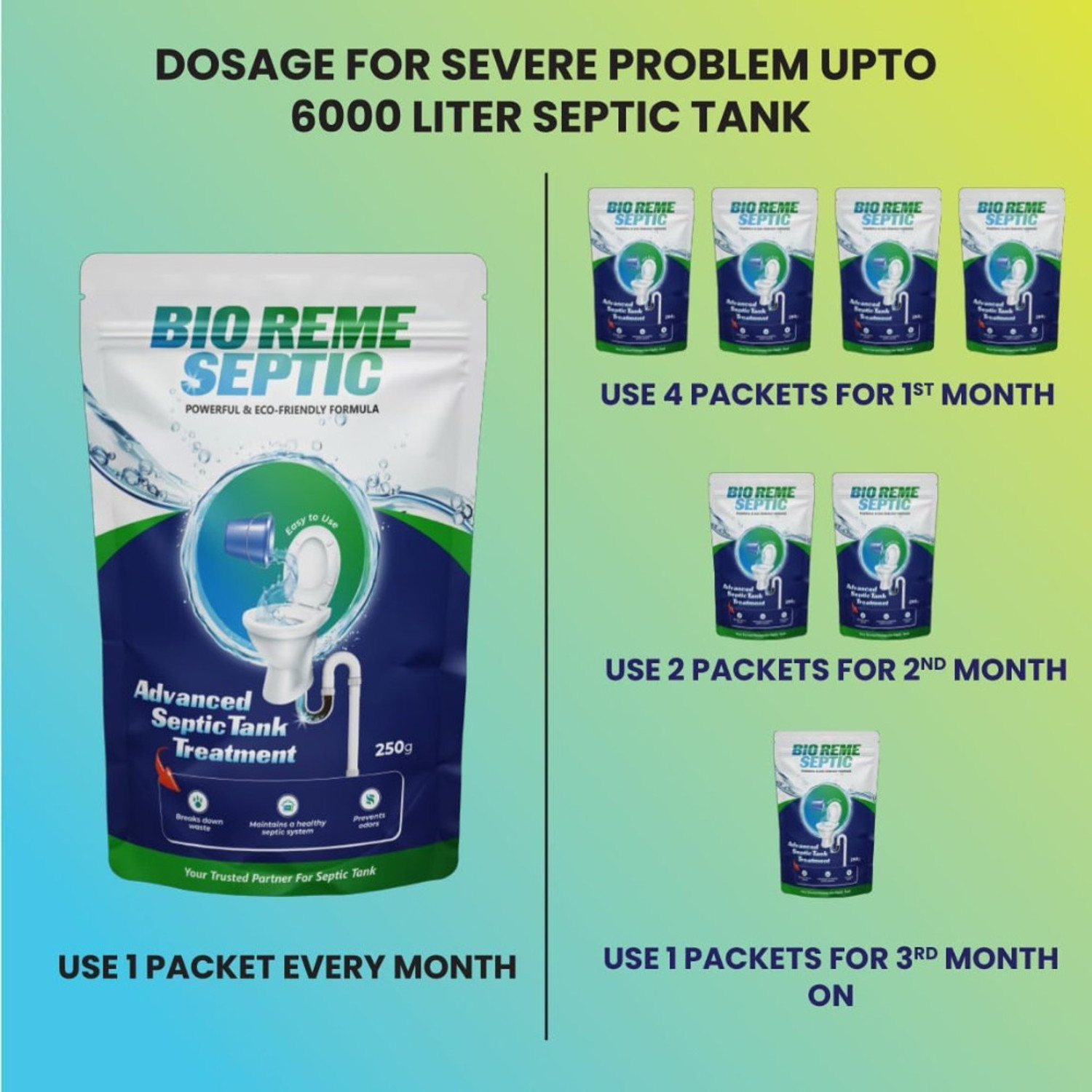 Image of Bio Reme Septic Tank Cleaner Reduces Sludge Removes Odour Prevents Overflow Eco-Friendly Powder Drain Opener