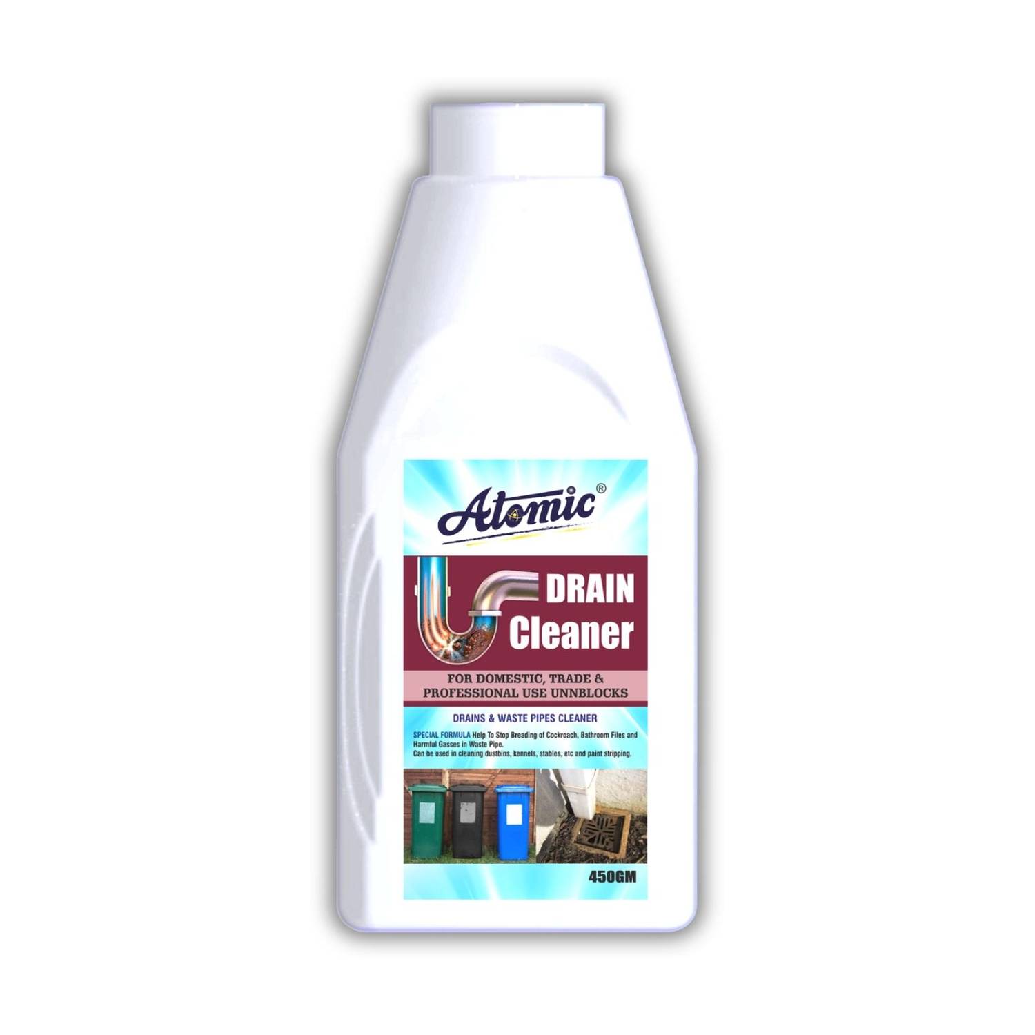 ATOMIC Drain Cleaner Powder – 450g | Powerful Sink & Drain Unblocker | Removes Clogs Powder Drain Opener
