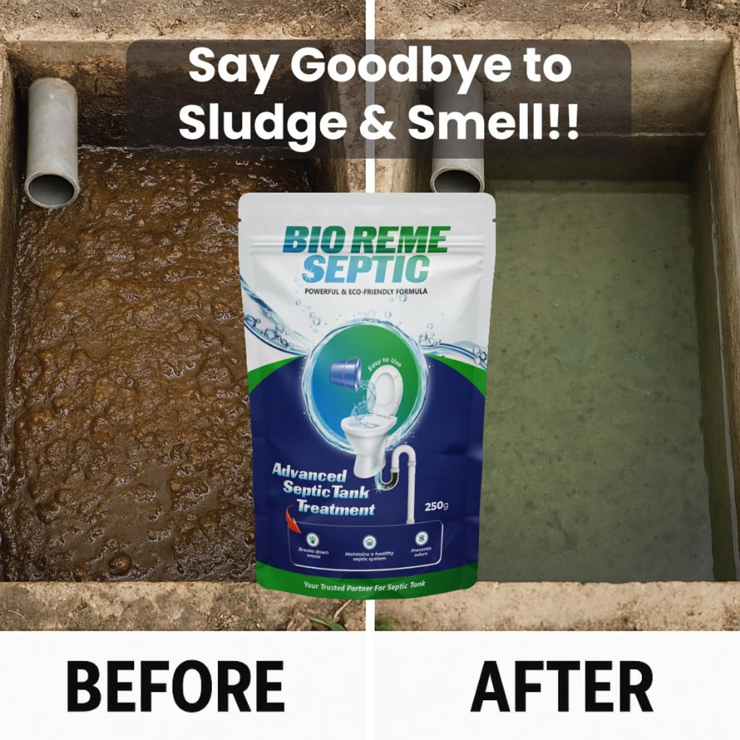 Image of Bio Reme Septic Tank Cleaner Reduces Sludge Removes Odour Prevents Overflow Eco-Friendly Powder Drain Opener