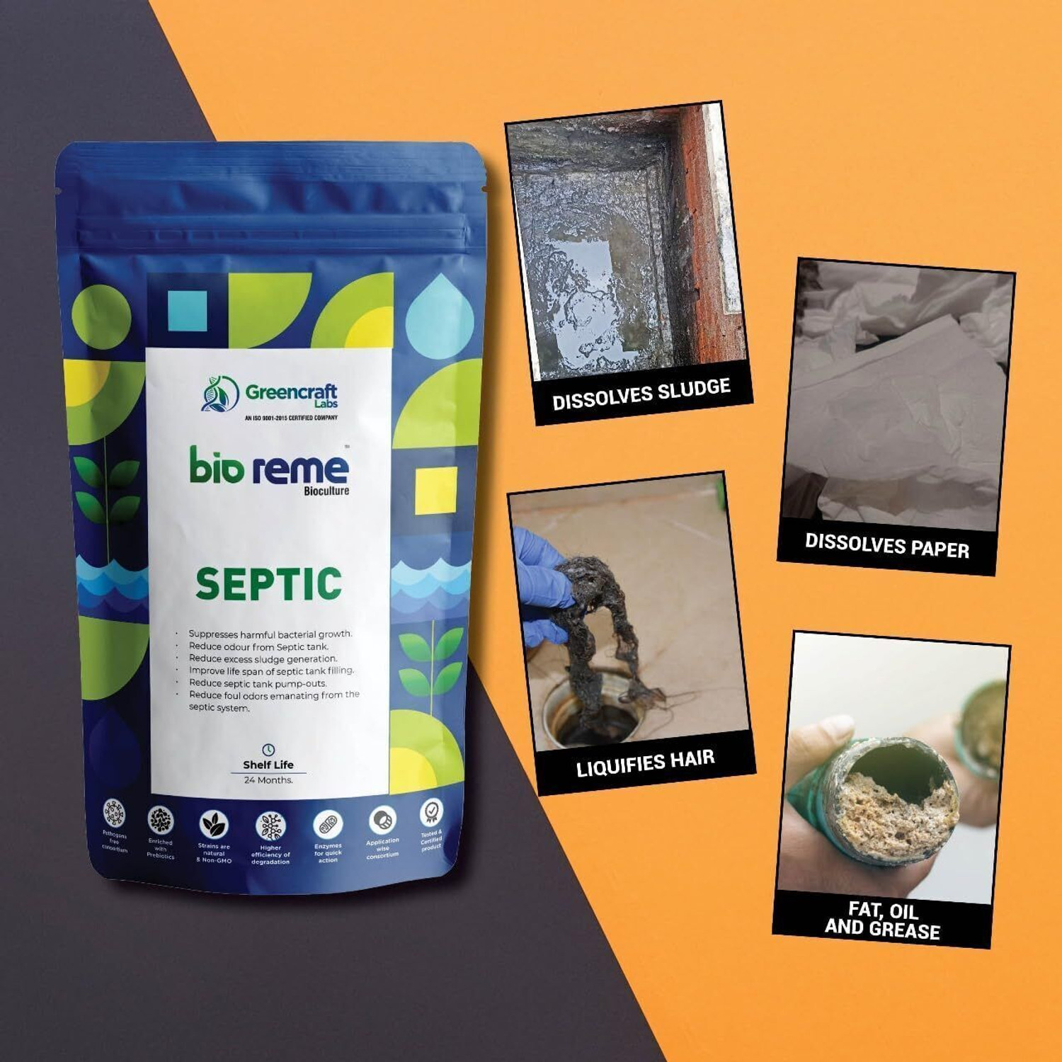 Image of Bio Reme Septic Tank Cleaner Reduces Sludge Removes Odour Prevents Overflow Eco-Friendly Powder Drain Opener