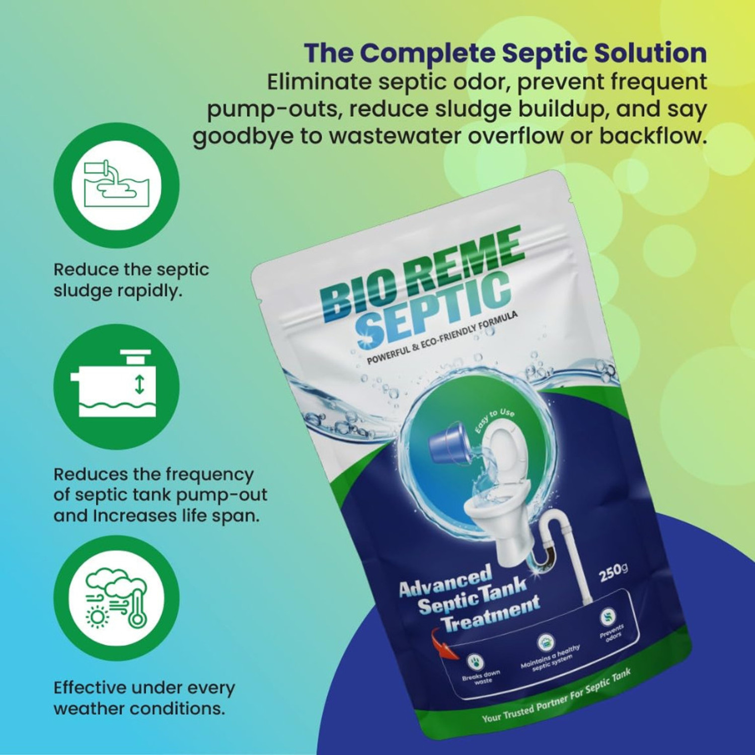 Image of Bio Reme Septic Tank Cleaner Reduces Sludge Removes Odour Prevents Overflow Eco-Friendly Powder Drain Opener