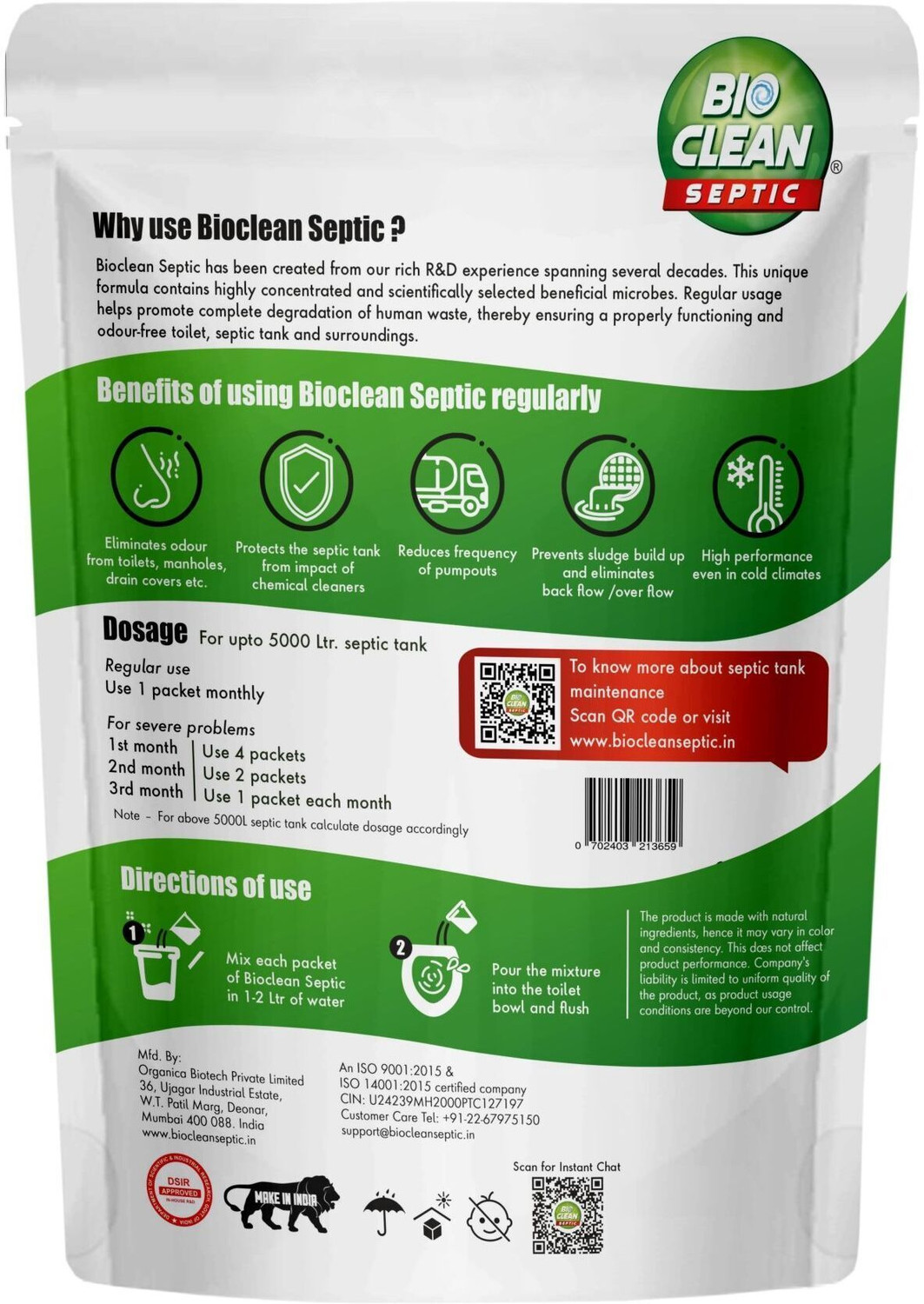 Image of Bioclean Septic Tank Cleaner and Odor Remover, Natural and Effective Bacteria Powder Drain Opener