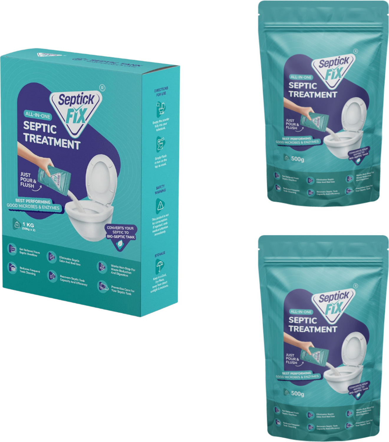 Image of Septick Fix Septic Tank Cleaner Bacteria Powder, Removes Odour, Reduce Sludge, Easy to Flush Powder Drain Opener