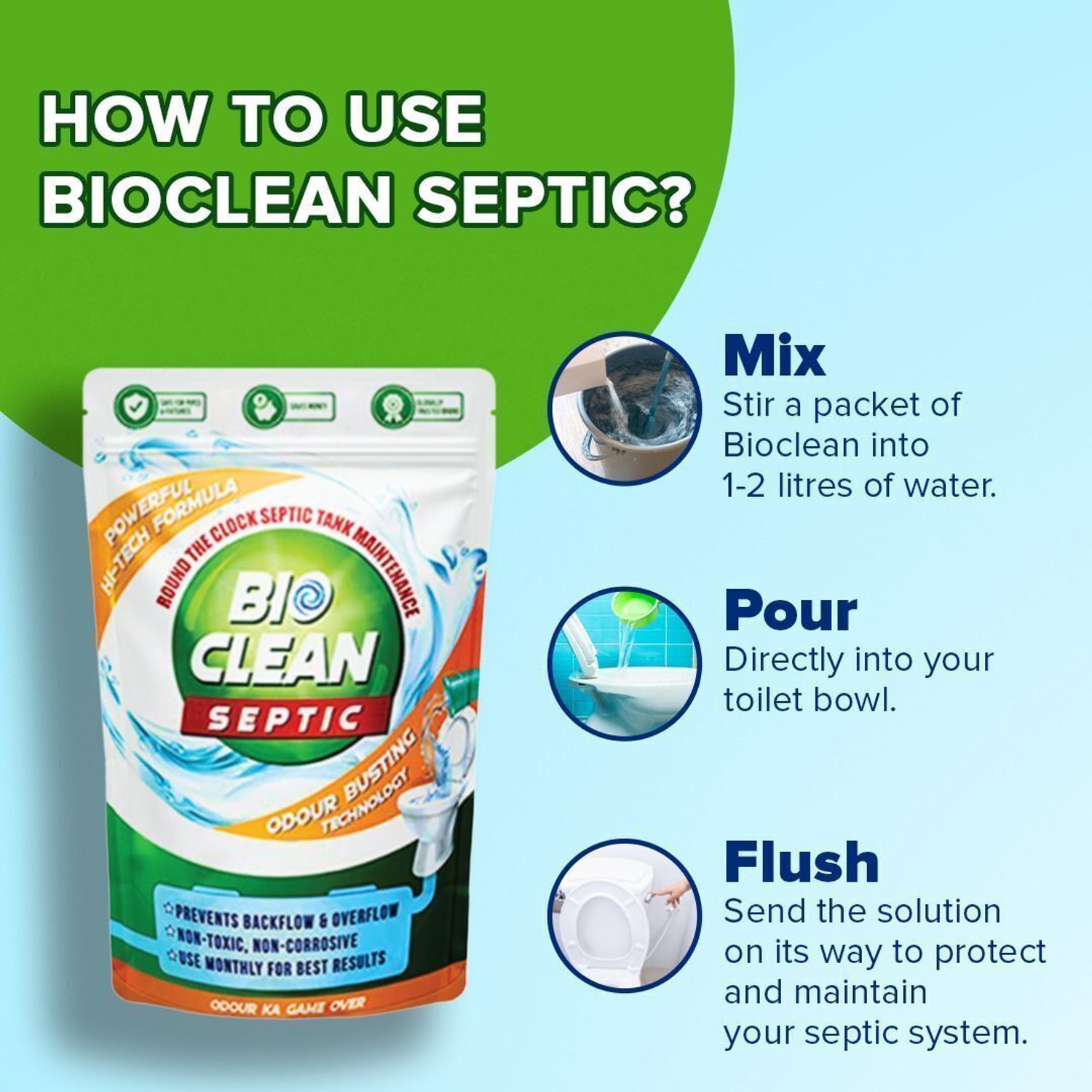 Image of Bioclean Septic Tank Cleaner and Odor Remover, Natural and Effective Bacteria Powder Drain Opener