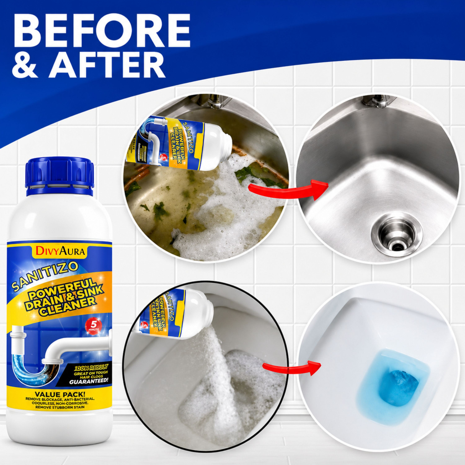 Image of Divy Aura Divy Aura Powerfull Drain Cleaner Powder 200 GM Anti-Blockage Pipe Cleaner Powder Drain Opener