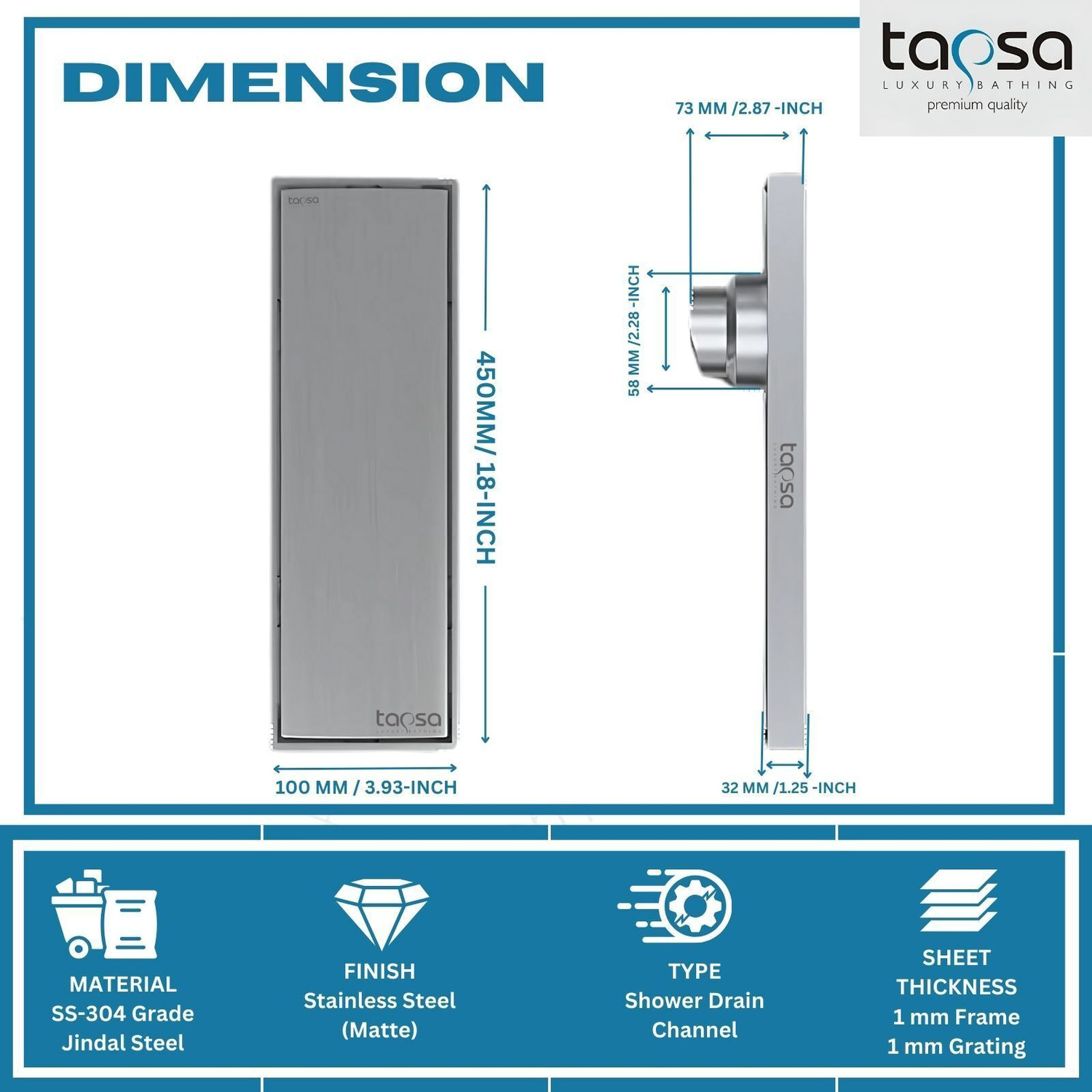 Image of Tapsa Floor Stainless Steel Push Down Strainer