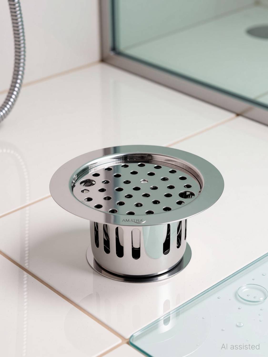 AMATRA Floor Stainless Steel Push Down Strainer
