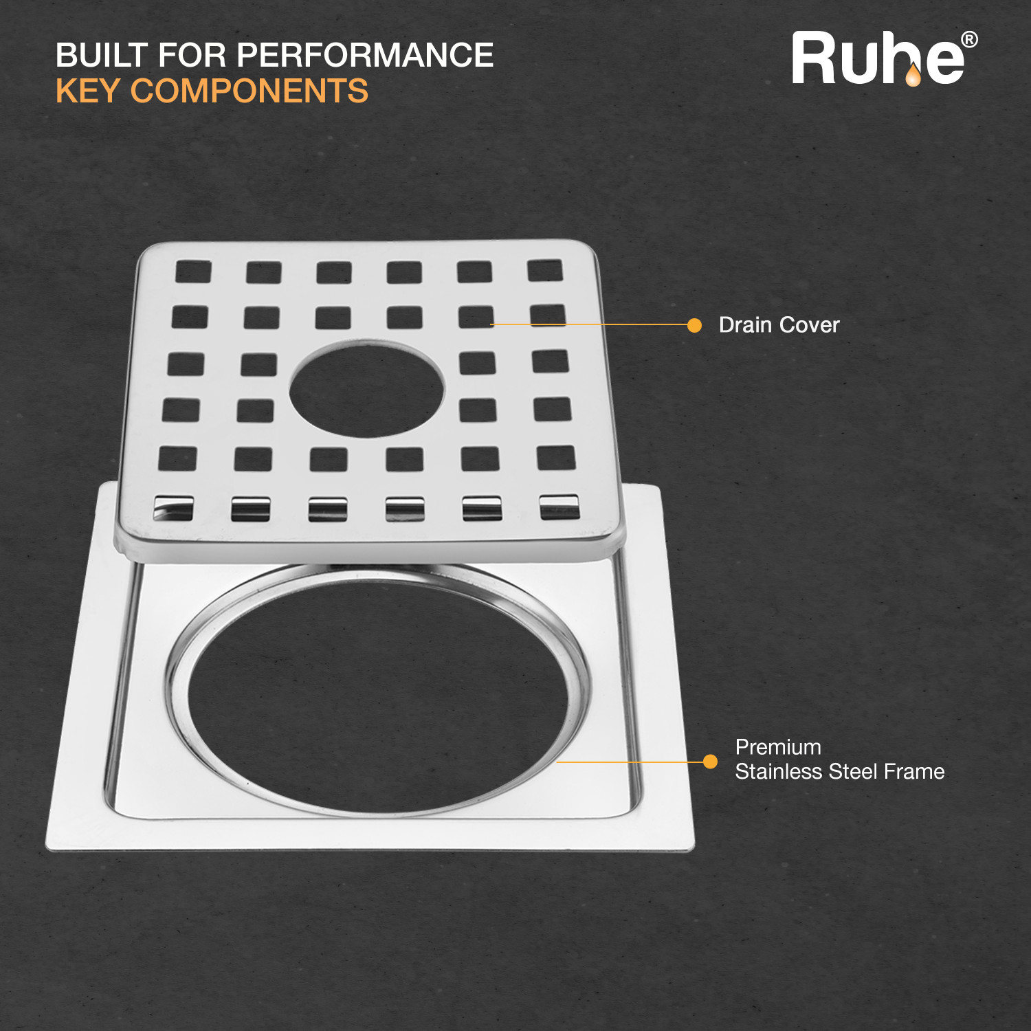 Image of RUHE Floor Stainless Steel Push Down Strainer (12.7 cm Set of 1)
