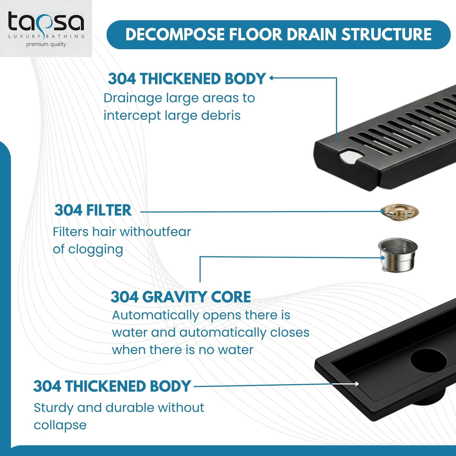 Image of Tapsa Floor Stainless Steel Push Down Strainer