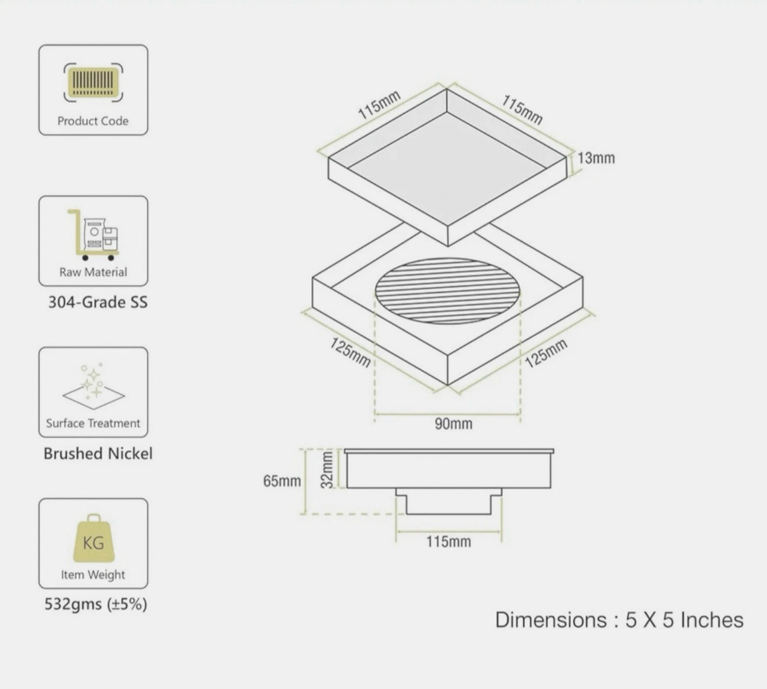 Image of glan Floor, Bathtub, Bathroom Sink Stainless Steel Push Down Strainer